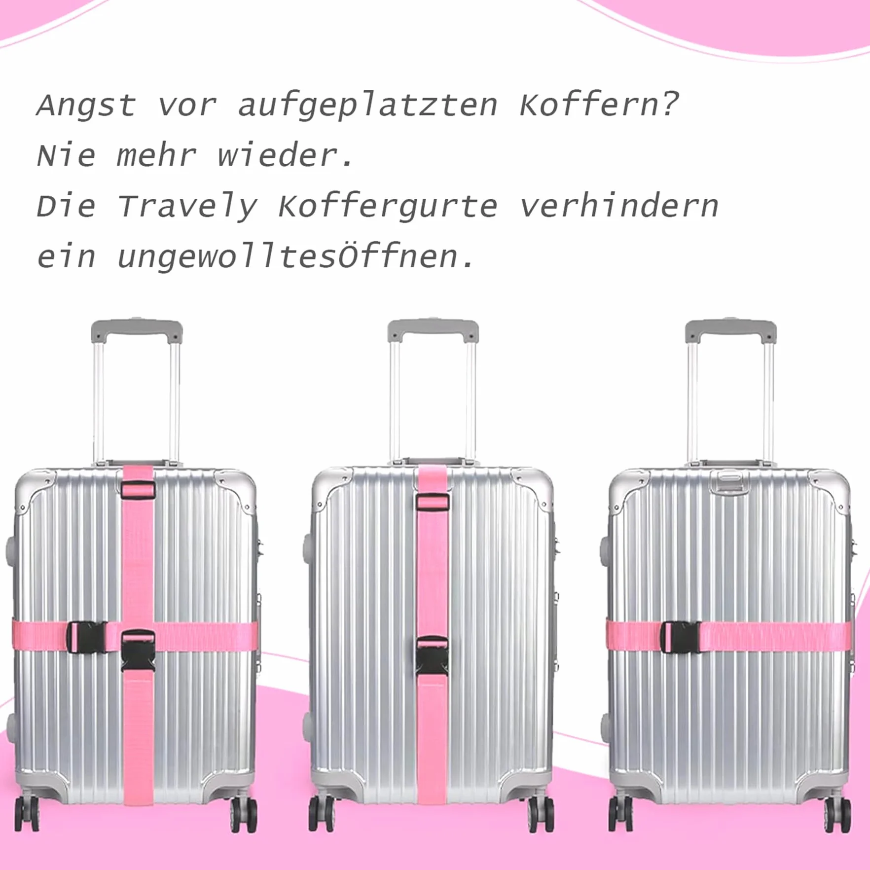 Sangles de Bagage Réglables avec Boucle Ceinture Élastique Valise Croisée Voyage Lanière 2 Pièces (Rose)