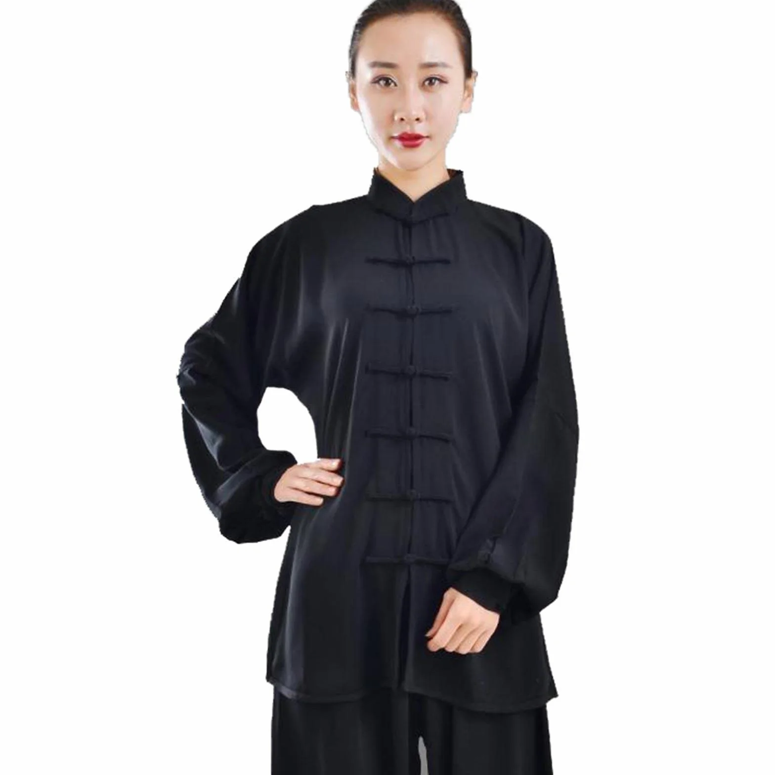 Kung Fu Vêtements Tai Chi Uniforme Arts Martiaux Tenue Wing Chun Homme Femme Noir