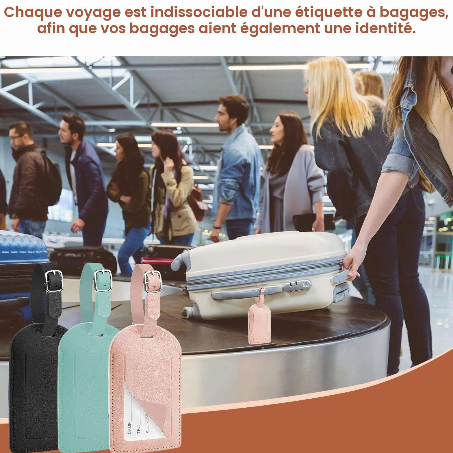 Lot de 3 Étiquettes Valise PU Cuir Bagage Réglable Pour Sac à Dos Aviation