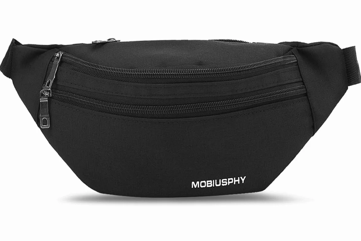 Sac à la Taille Ceinture de Course Homme Femme Sacoche Banane Etanche Réglable Cyclisme Gym Jogging Noir