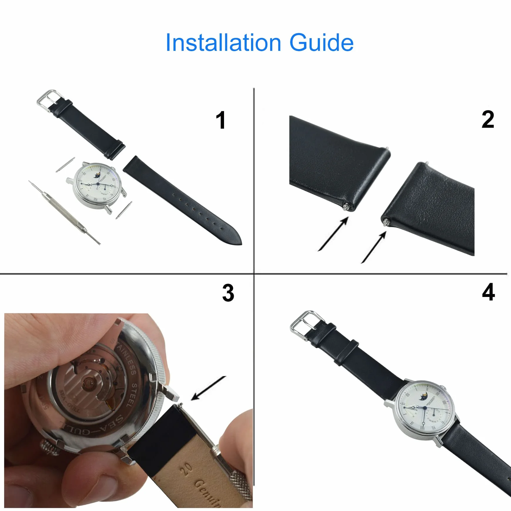 Bracelets de Montres en Cuir 6-24mm pour Femmes Hommes