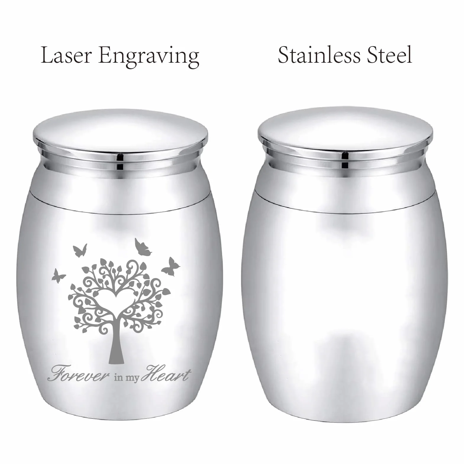 CREATCABIN Petite Urne Souvenir Mini Urnes Crémation Arbre de Vie Papillon Acier Inoxydable Argent pour Animal Domestique Humain