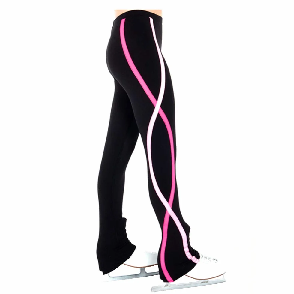 Pantalon de Patinage Artistique en Velours pour Filles Collants Polaire Rayures Noires