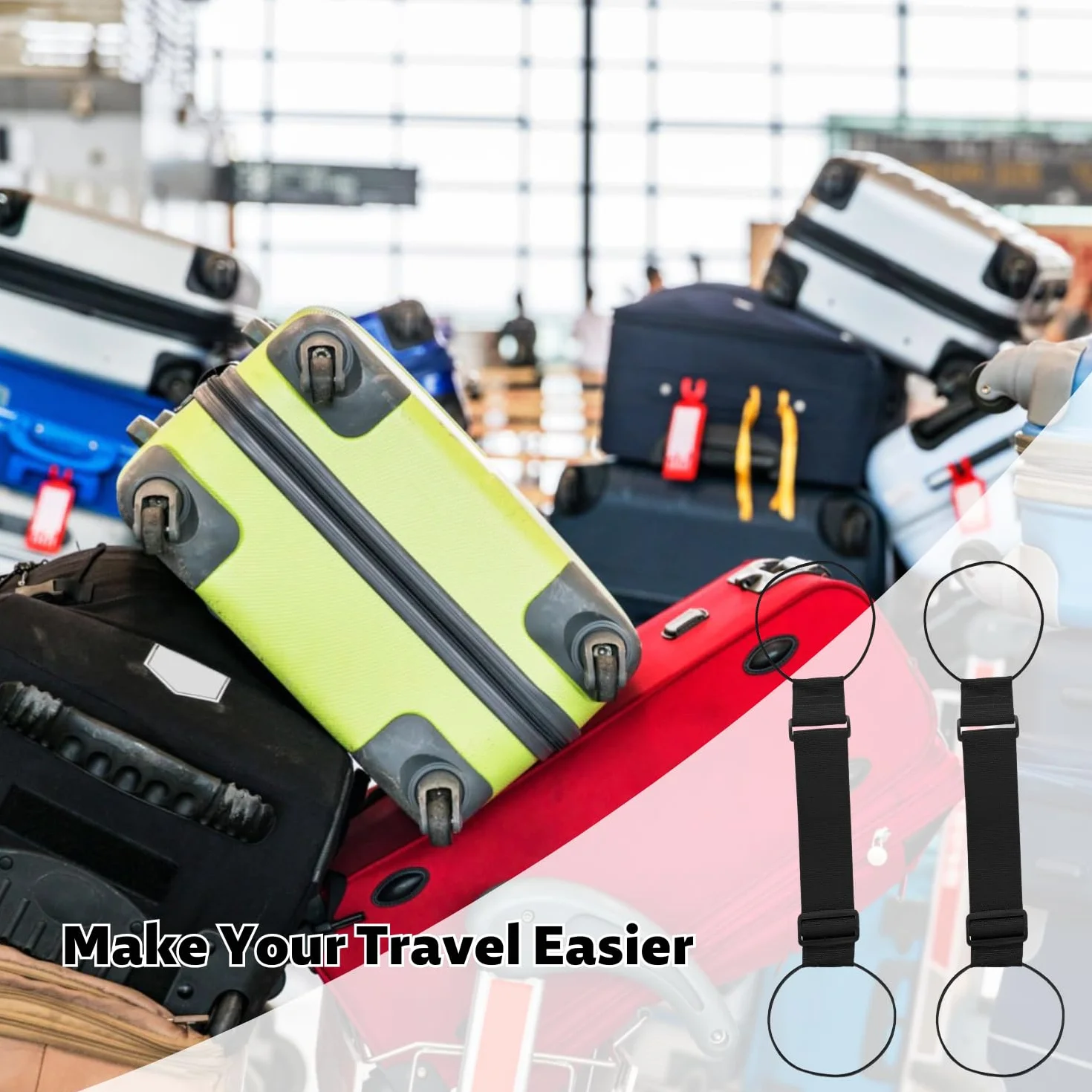 Sangles élastiques pour bagages réglables, accessoires de valise de voyage portables, lot de 2 (noir)