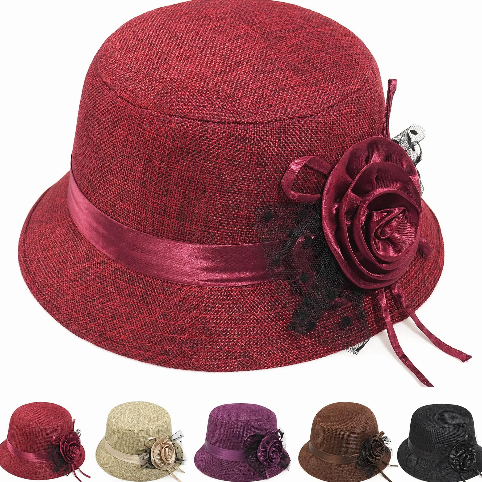 Initlove Chapeau cloche vintage pour femme - Chapeau melon floral mariage