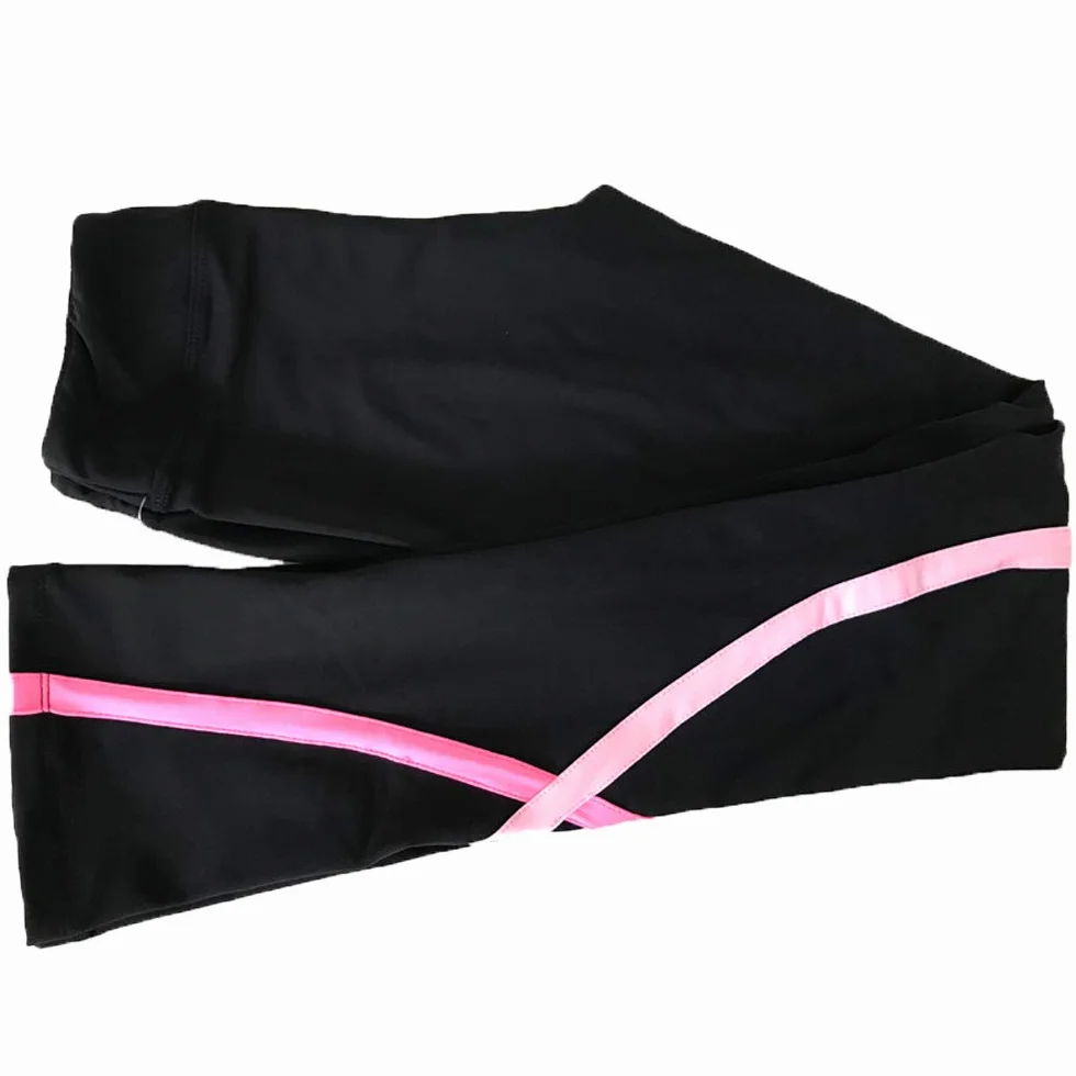 Pantalon de Patinage Artistique en Velours pour Filles Collants Polaire Rayures Noires