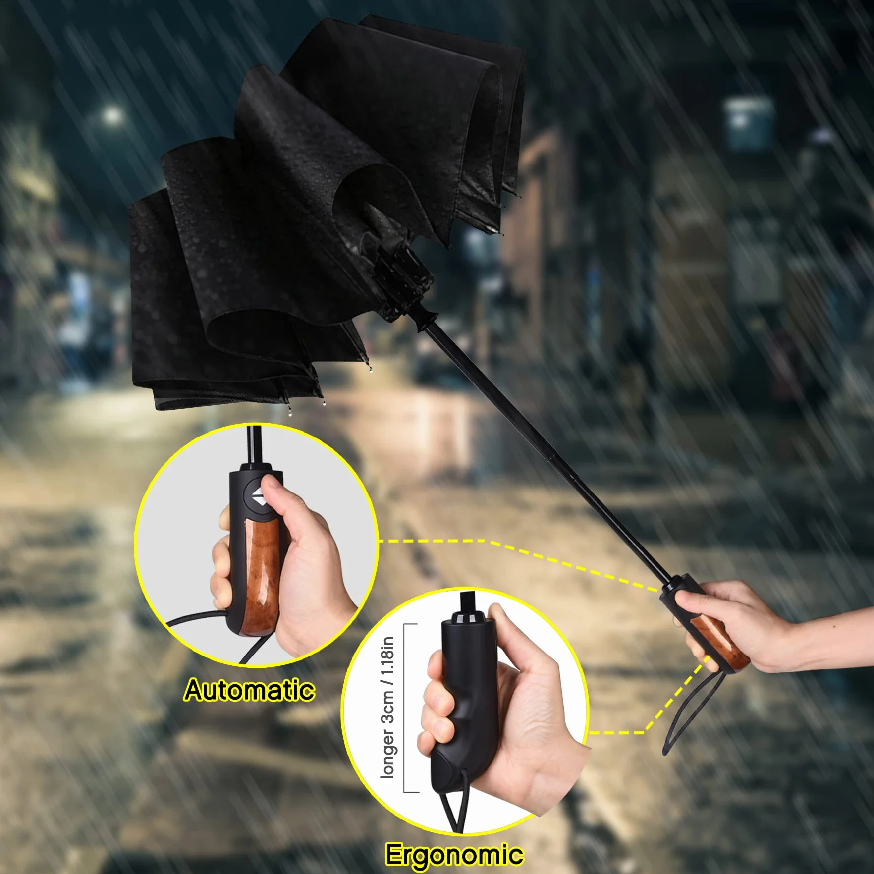 Parapluie Pliant Automatique Imperméable Homme Noir 106 cm 10 Baleines Anti Vent