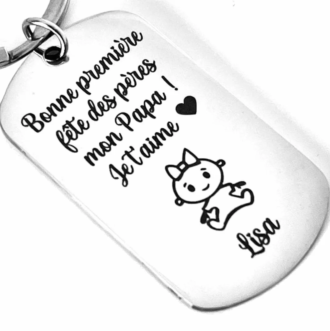 Porte clé personnalisé en inox miroir Cadeau Papa Première Fête des Pères