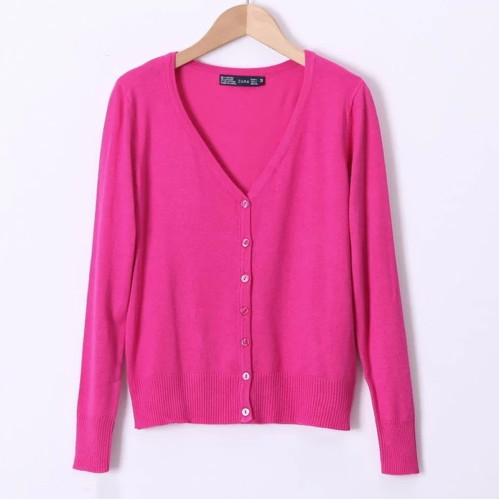 Cardigan Femme Rose Rouge Ultra Doux Léger Slim Fit Manches Longues Pull Tricoté XXL
