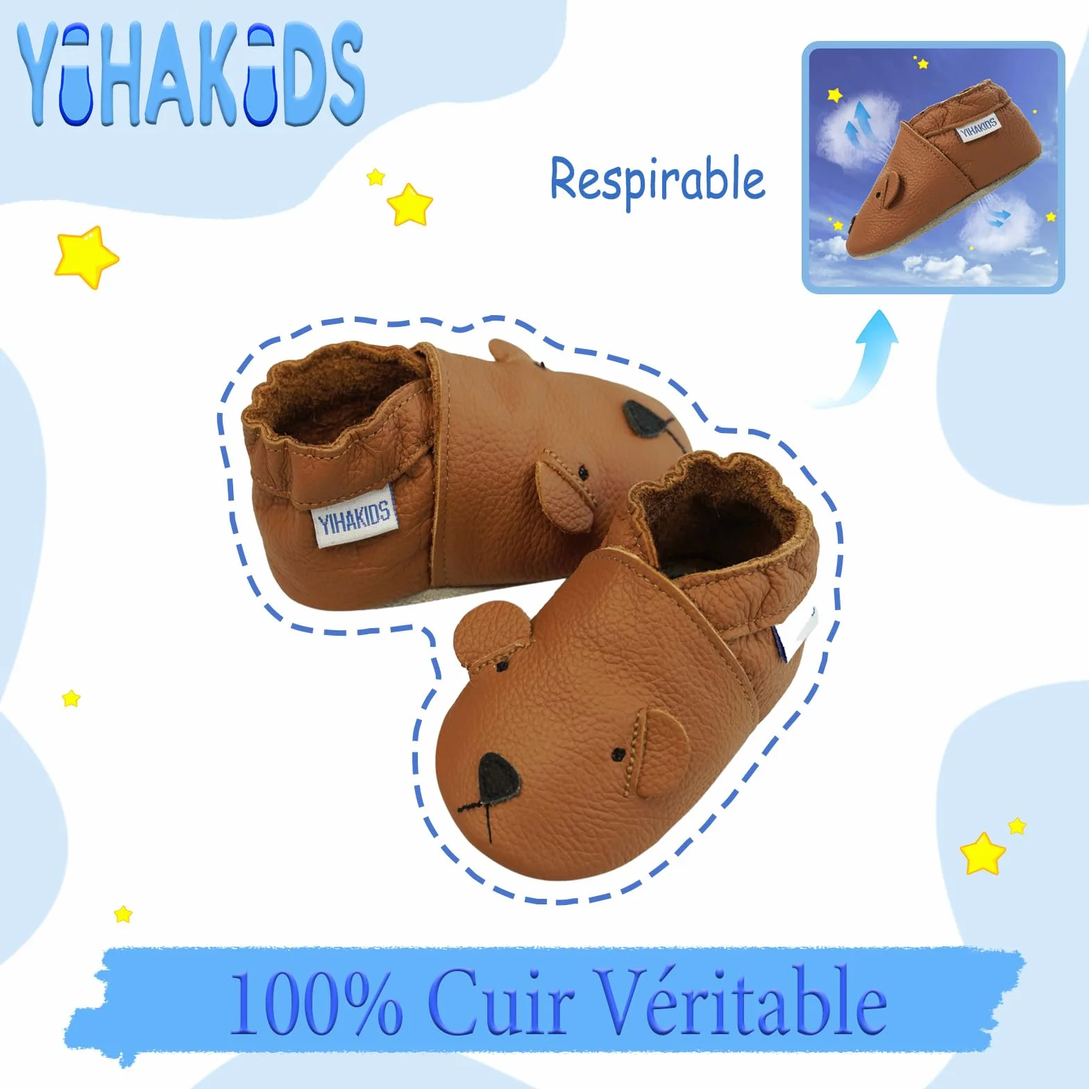 YIHAKIDS Chaussures Bébé Filles Garçons Cuir Souple Premiers Pas 0-6 Mois - 2 Ans