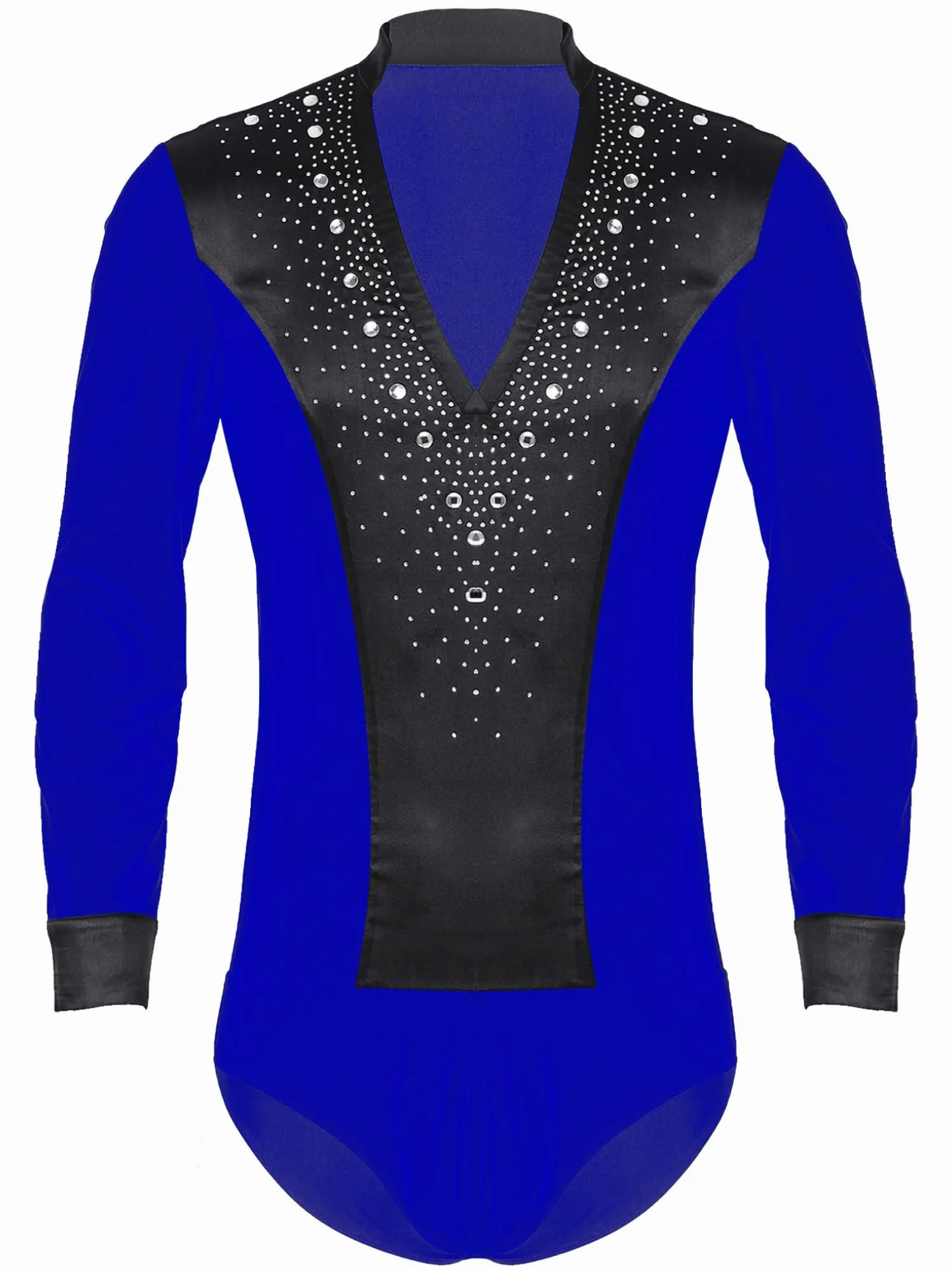 Oyolan Homme Tenue Danse Latine Body Justaucorps Manches Longues Strass Pantalon Danse Salsa Rumba Cha Cha