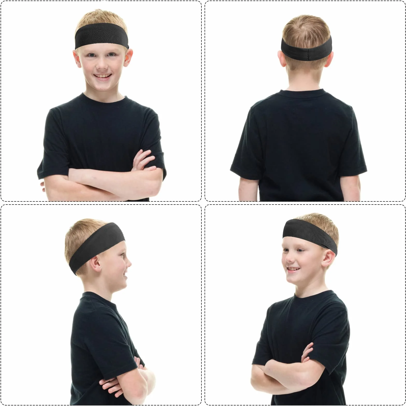 Bandeaux de Sport pour Enfants Bandeau Athlétique Doux Élastique Anti-Humidité Noir Gris foncé