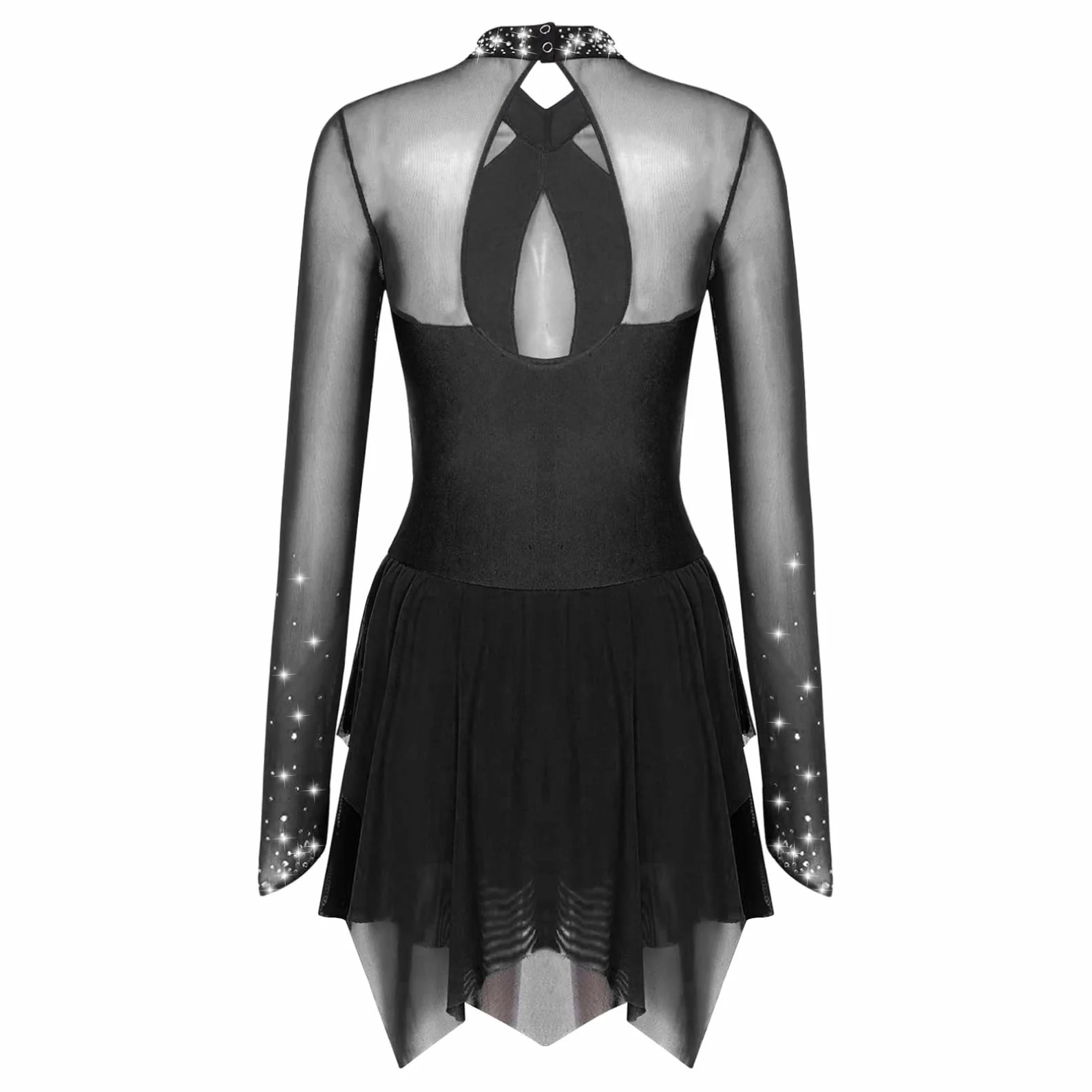 Femme Justaucorps Robe Patinage Artistique Gymnastique Danse Strass Manche Longue S-XXL