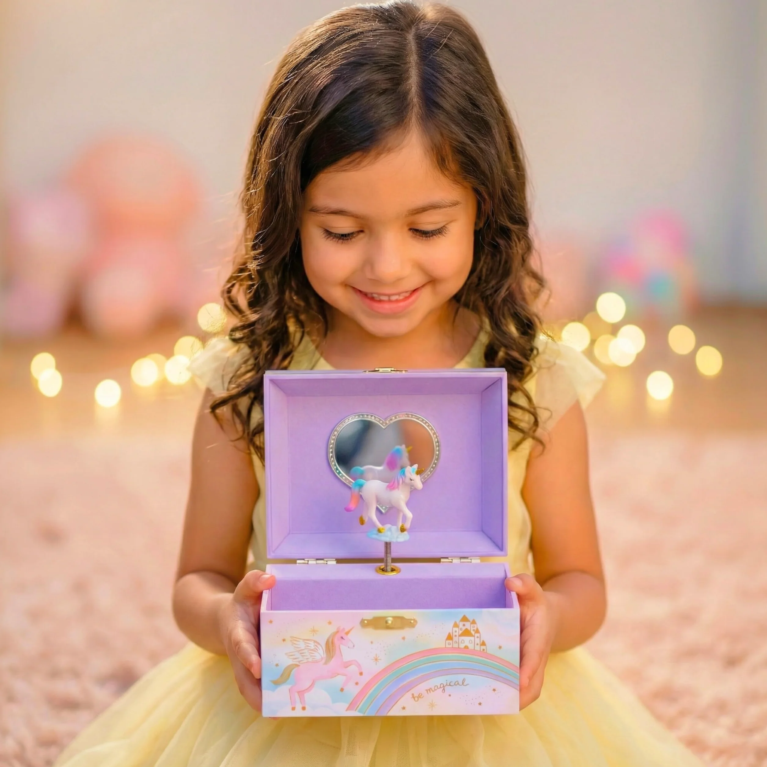 Giggle & Honey® Boîte à Bijoux Musicale Licorne pour Filles avec Miroir Cadeau 3-10 ans