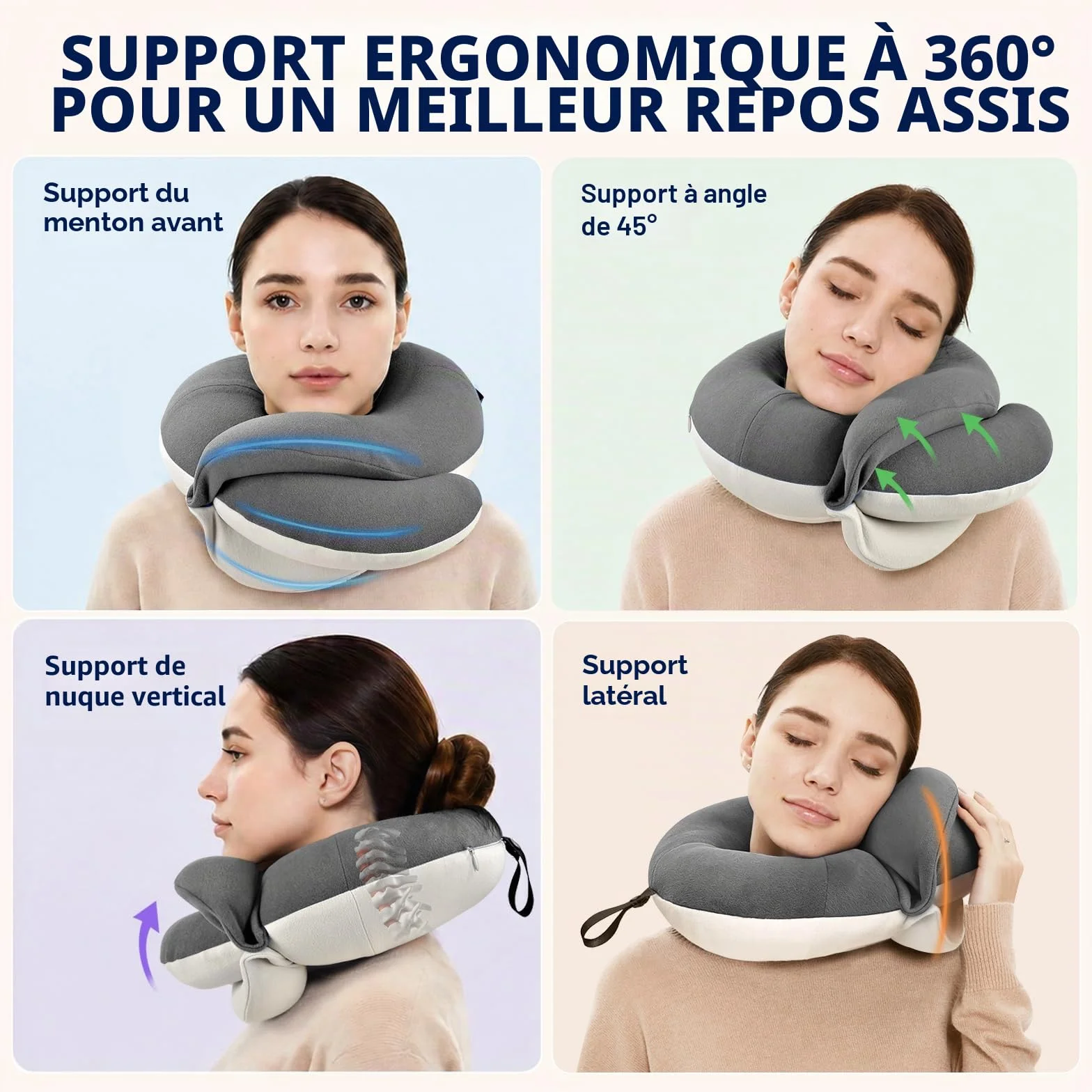 BUYUE Coussin de nuque de voyage 360° pour avion avec masque 3D, bouchons d'oreilles et sac