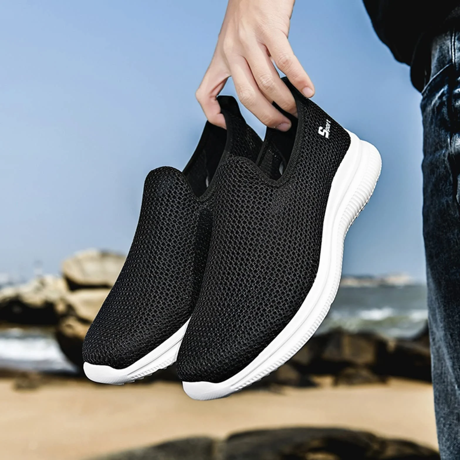 Baskets sans lacets pour homme chaussures été maille légères respirantes confortables