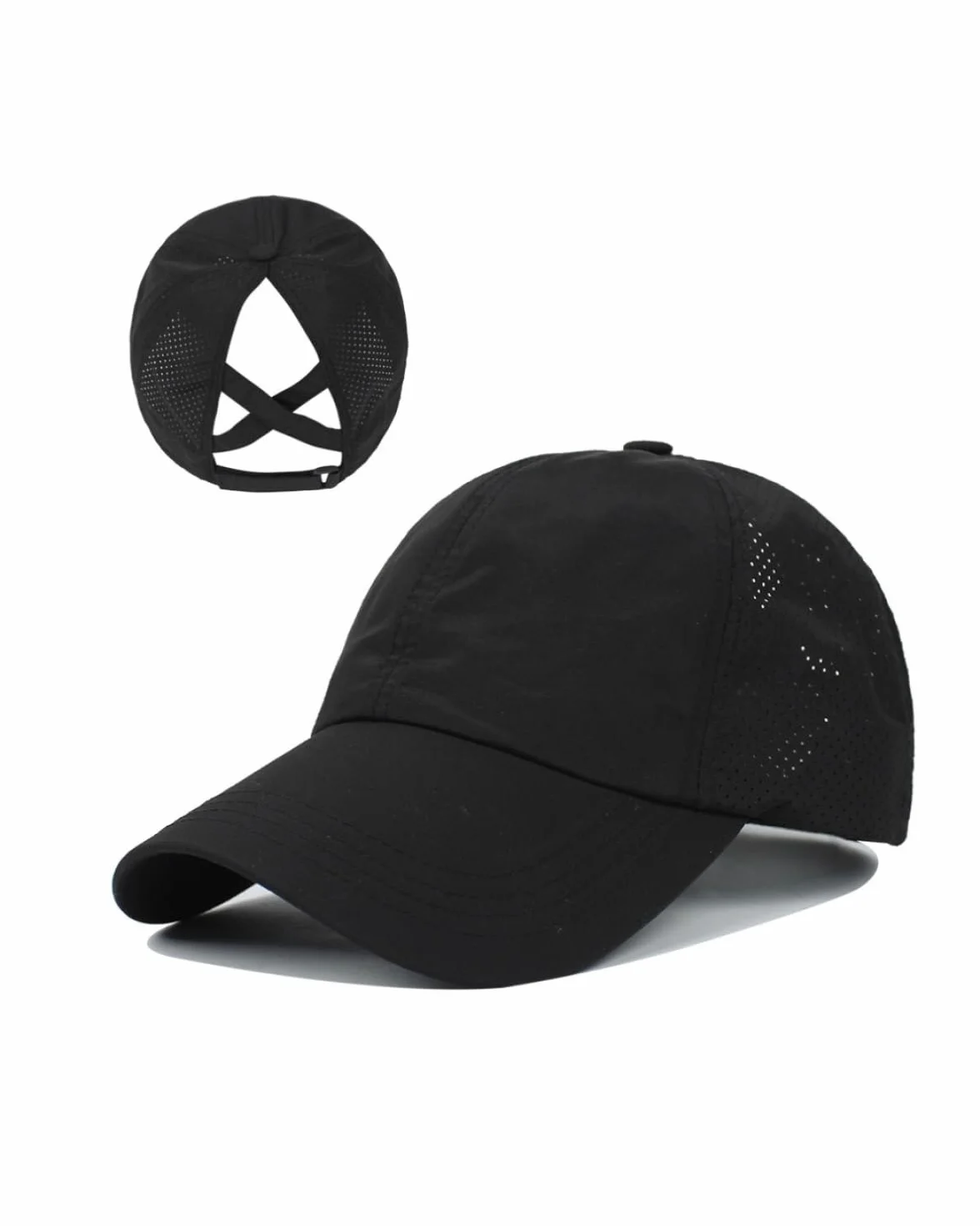 Casquette de Baseball Queue de Cheval, Léger Réglable Séchage Rapide Respirante Anti-UV Noir
