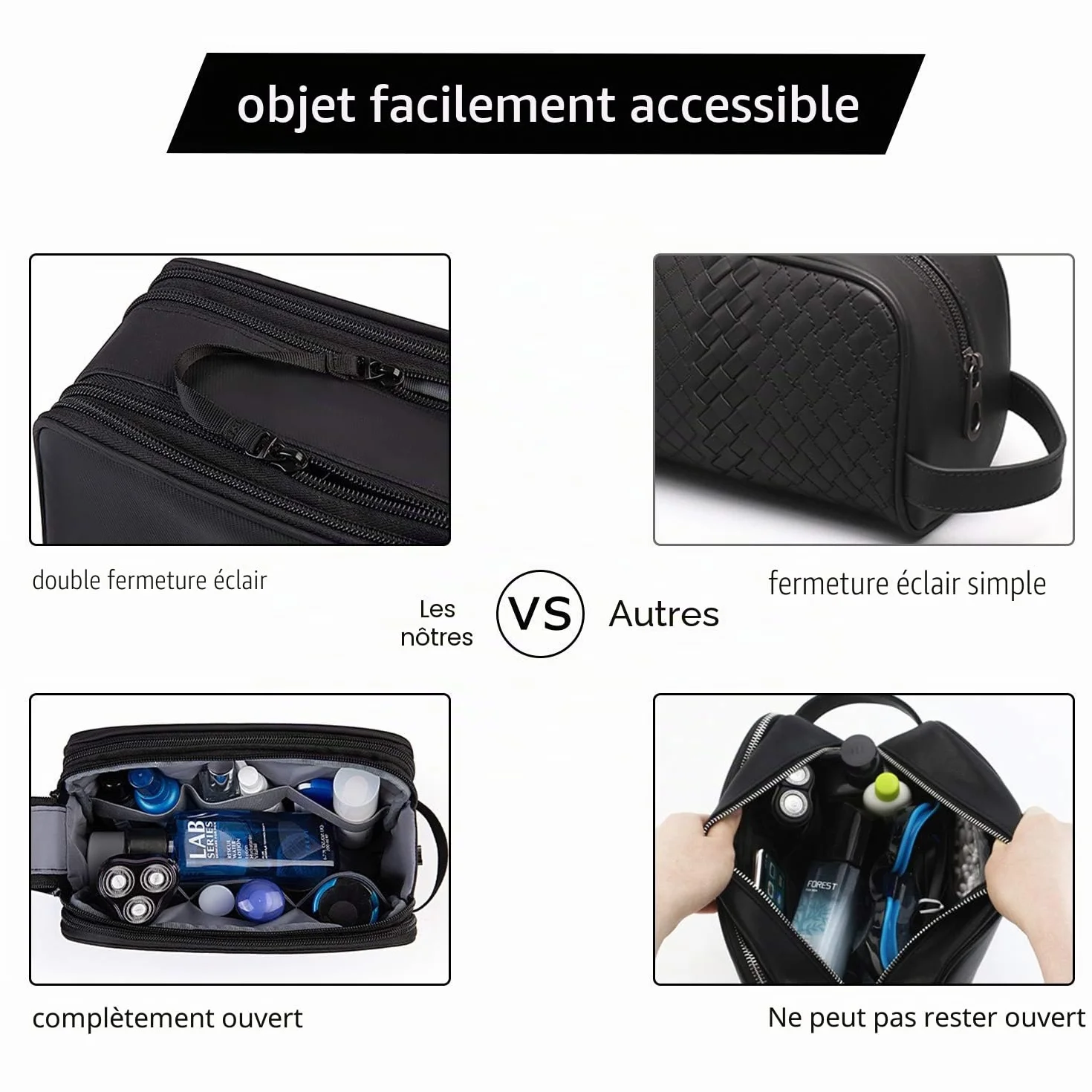 BAGSMART Trousse de Toilette Homme Voyage Imperméable Sac de Rasage Noir