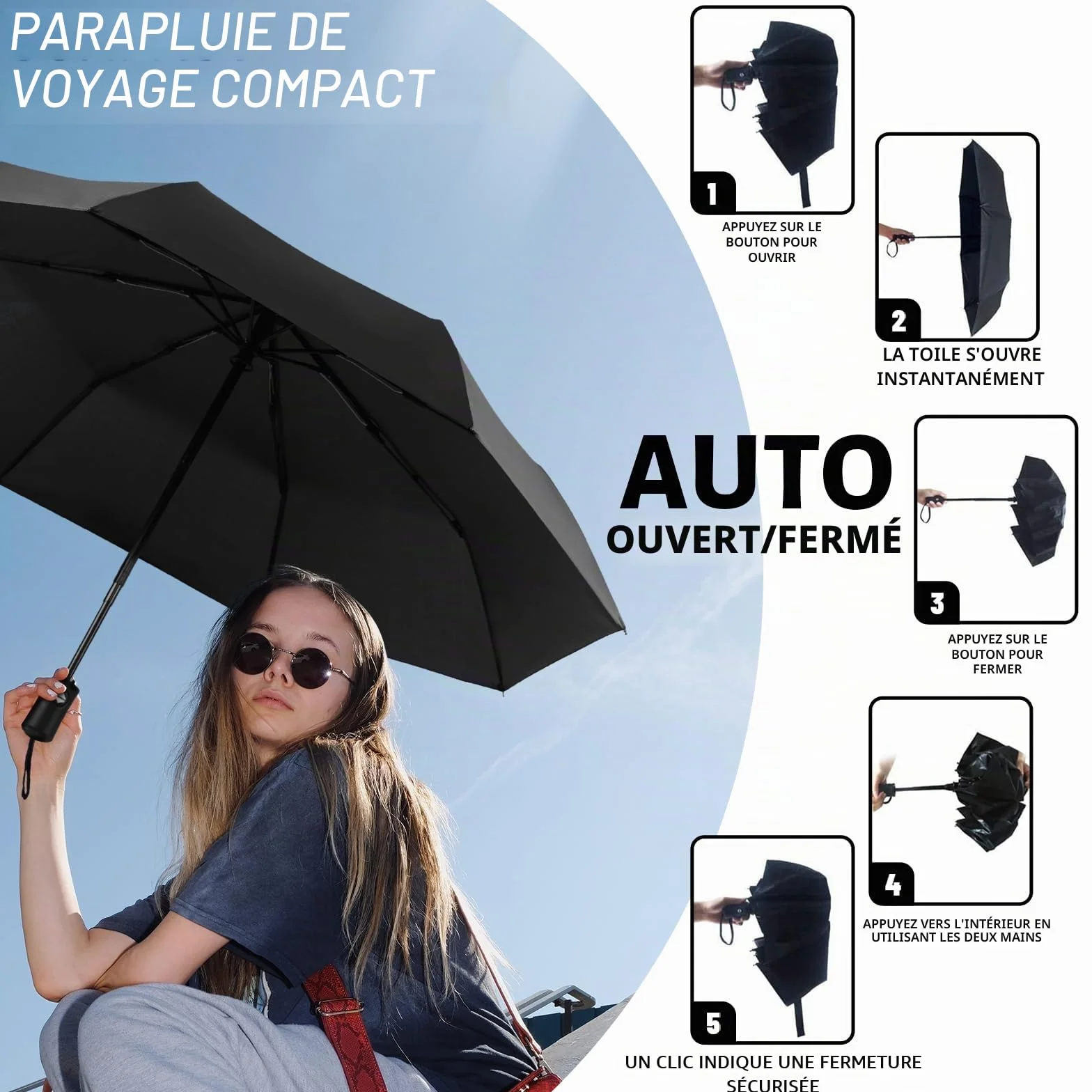 SY COMPACT Parapluie coupe-vent automatique léger incassable