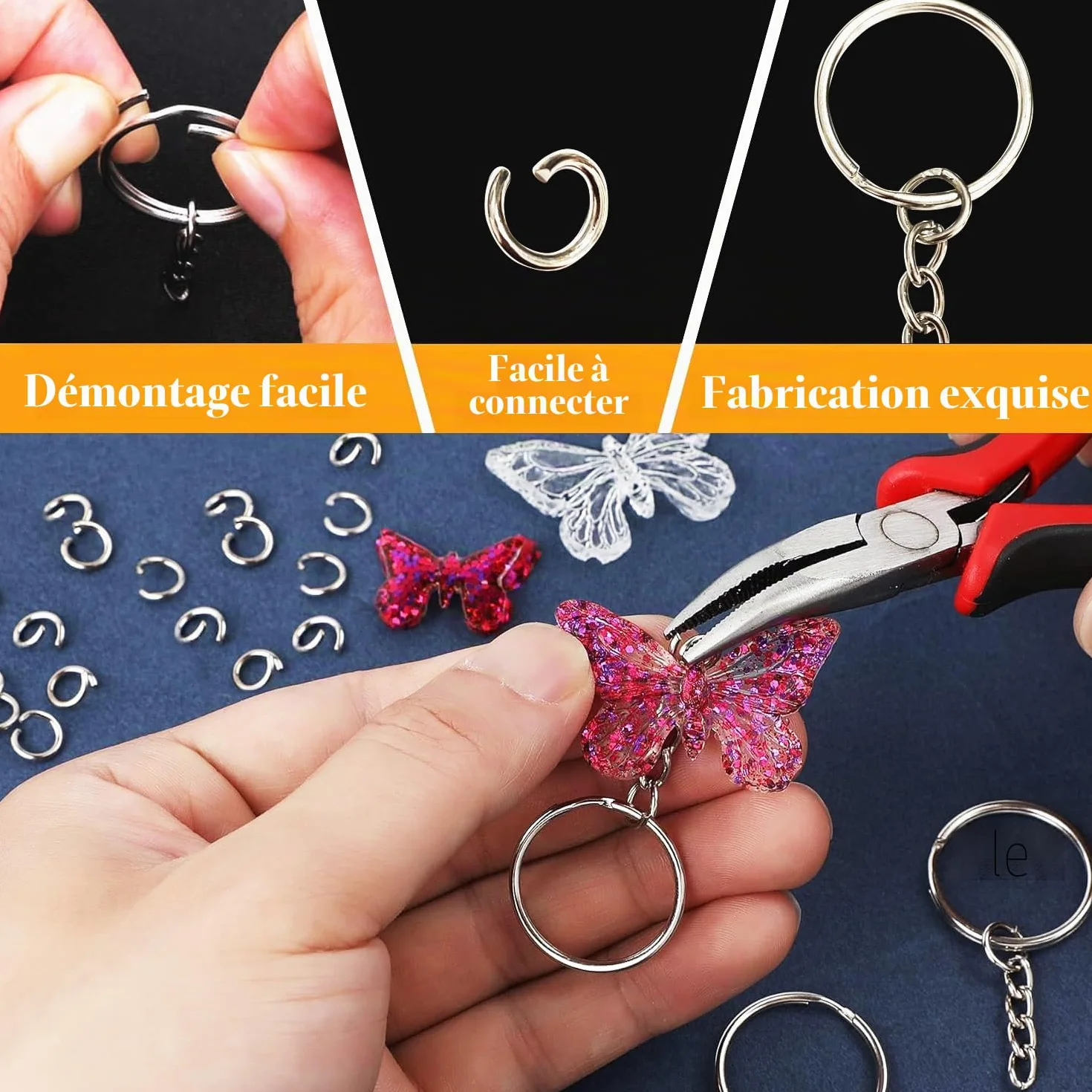 Porte-clés Avec Chaîne 20 Pièces Anneaux de Saut Ouverts 25 mm pour Loisirs Créatifs Bricolage