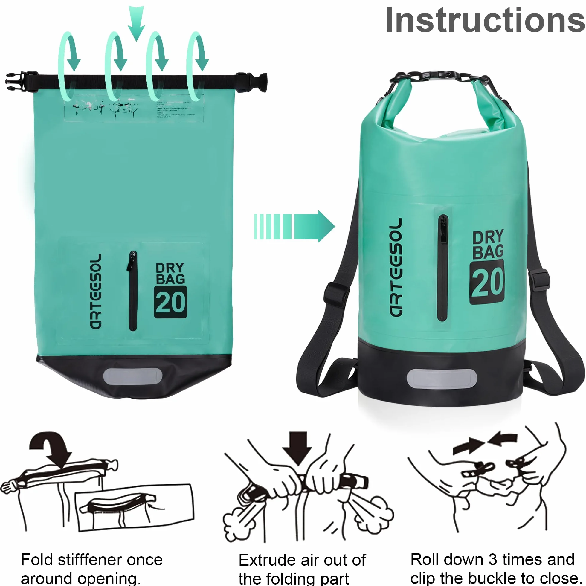 Sac Sec Étanche Kayak Bateau Canoë 5L 10L 20L 30L avec Sangle Réglable