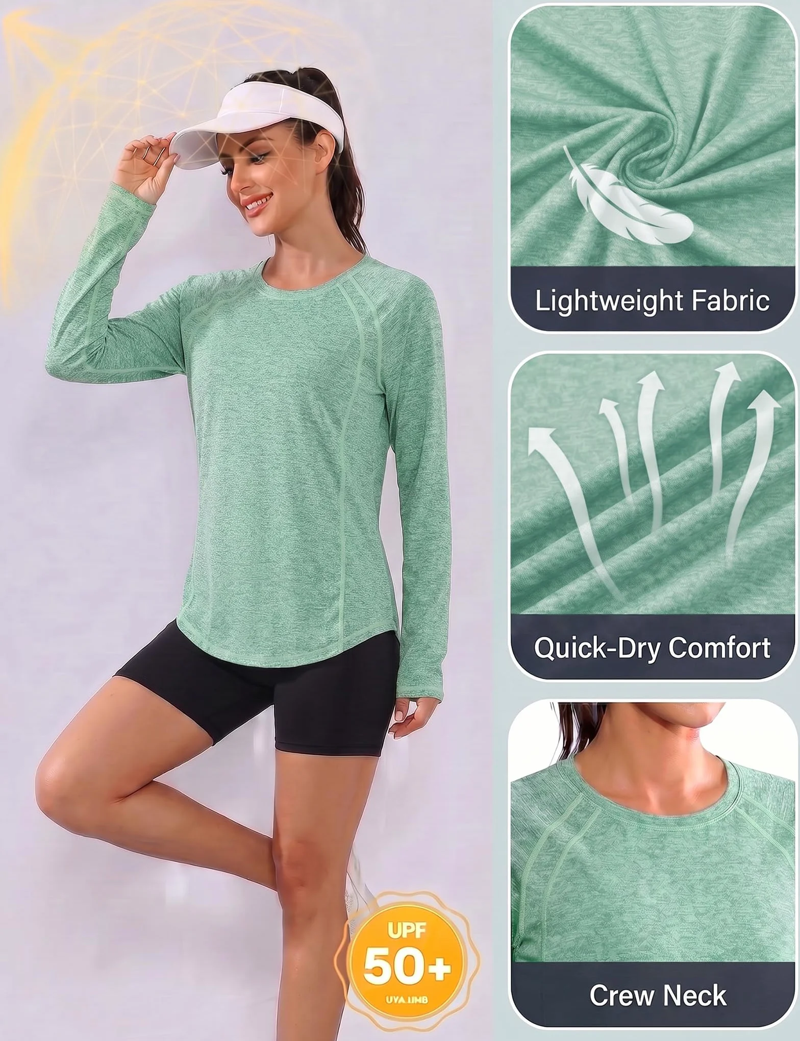 Gyabnw T-Shirt Sport Femme Manche Longue Col Rond Anti UV