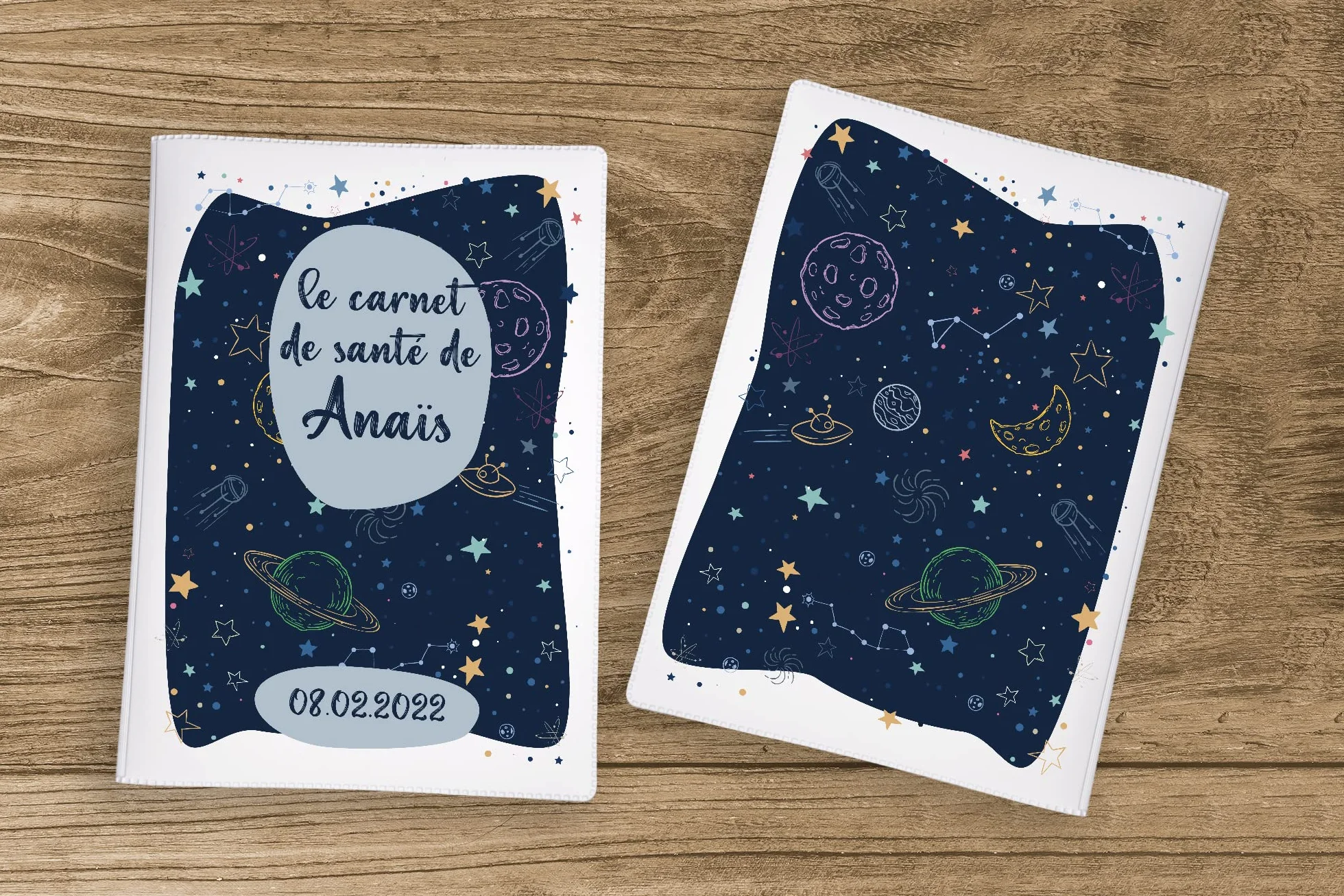 Housse carnet de santé personnalisée bébé, cadeau naissance original - CL0050a (Blanc)