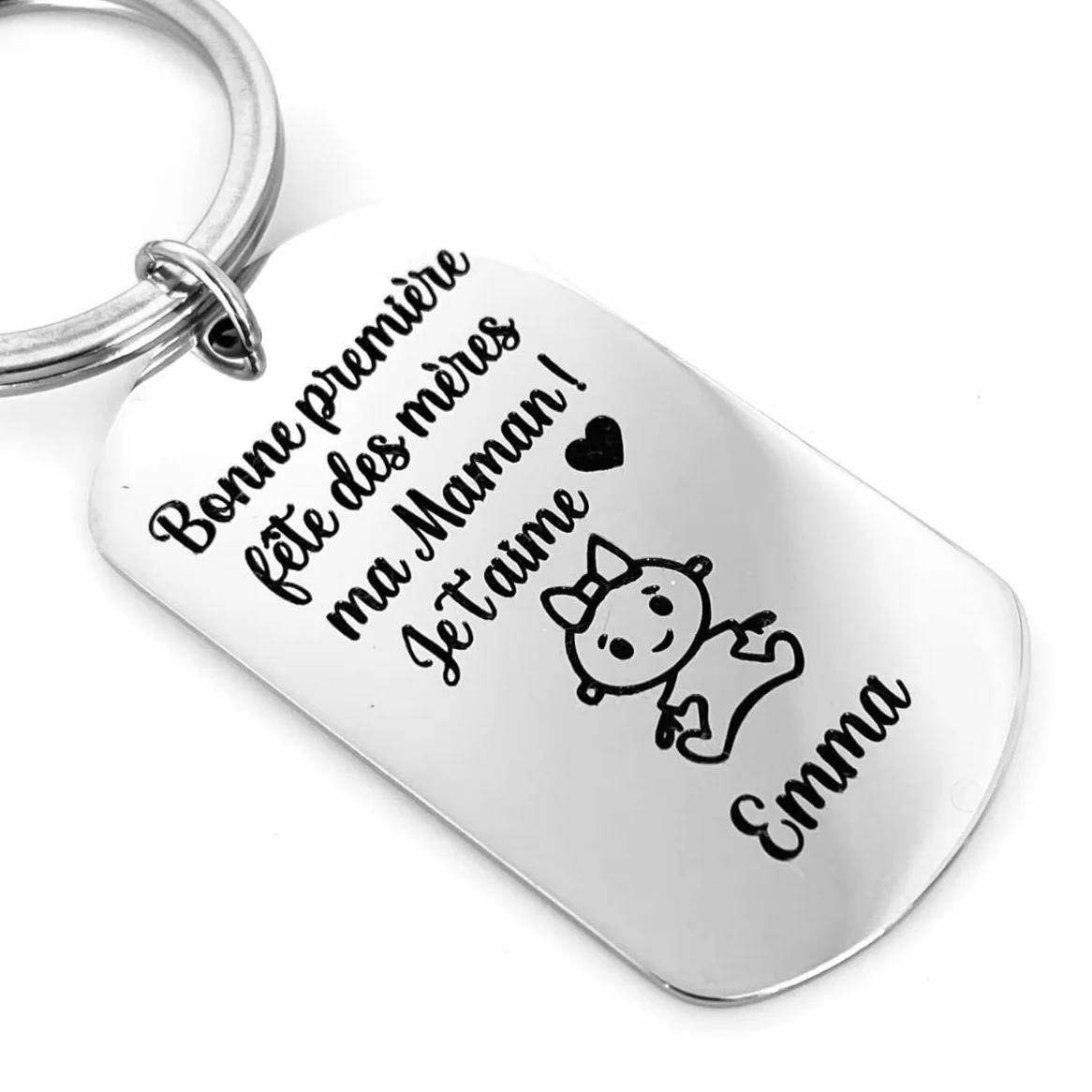 Porte clé personnalisé en inox miroir Cadeau Papa Première Fête des Pères