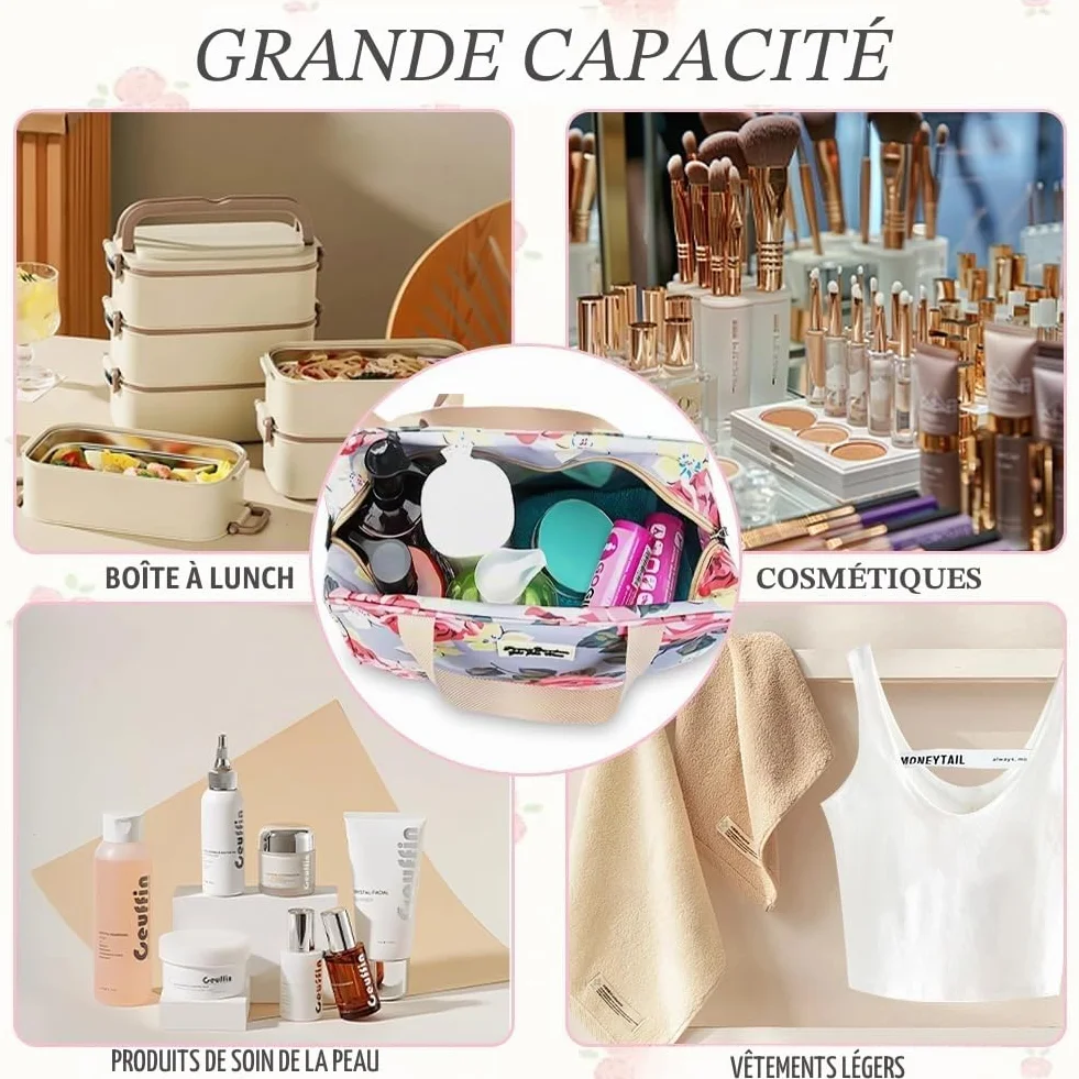 Aucuu Trousse de Toilette Femme Grande Sac de Maquillage Floral étanche Portable Voyage