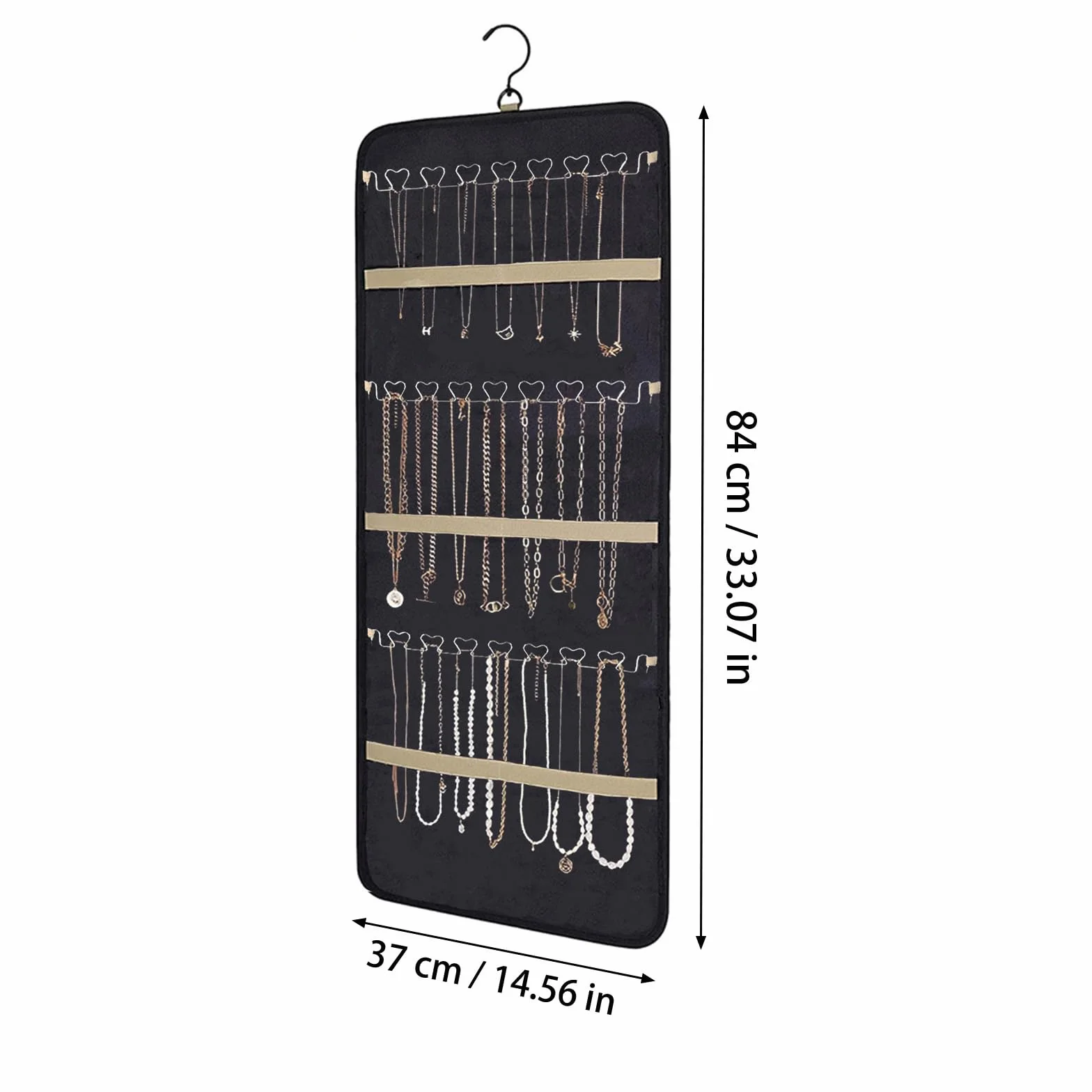 Organisateur de Bijoux à Suspendre avec Crochet Métal, Rangement Boucle d'Oreille Rotatif 360°, Double Face, Noir