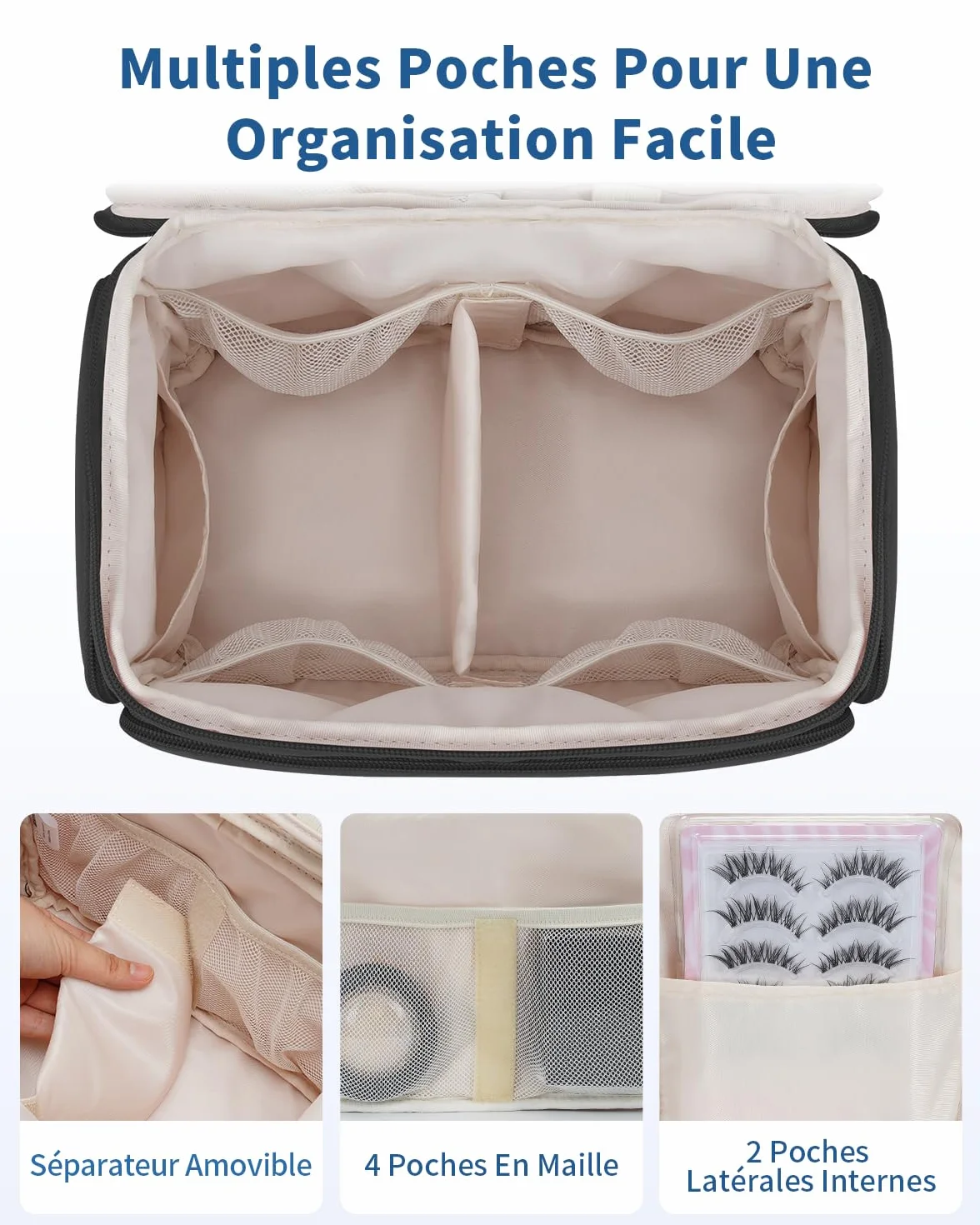 WANDF Trousse de Toilette Voyage Grand Sac à Maquillage Ouverture Étendue Poignée Sac Cosmétique Gonflé