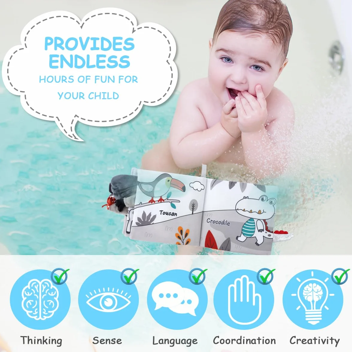 Vicloon Livre Tissu Bébé Eveil, Jouet Educatif avec Animaux (lion)