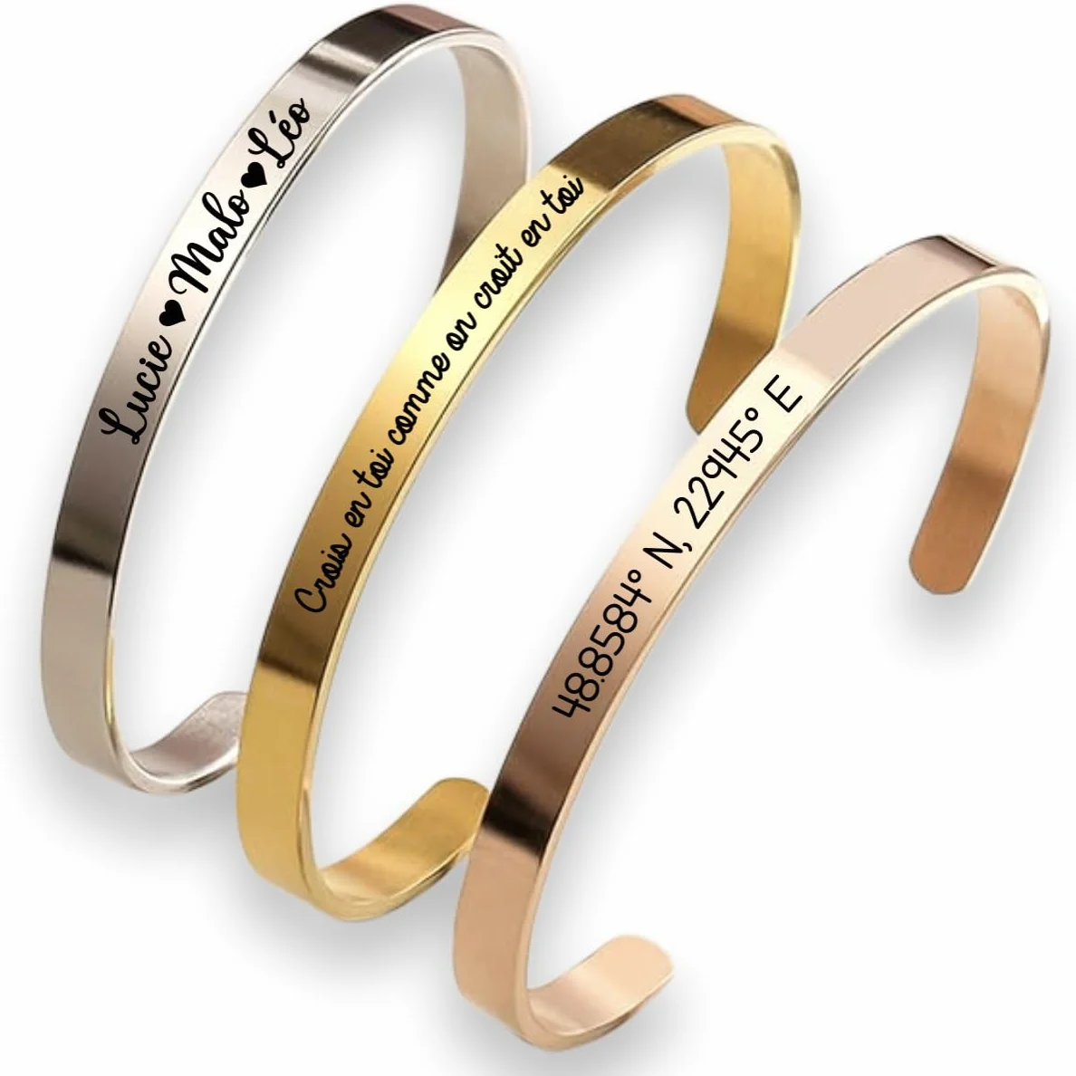 Bracelet Fête des Mères Femme Bangle Rigide Acier Inoxydable 316L Argent Or Rose Or Jaune Cadeau Élégant Ajustable