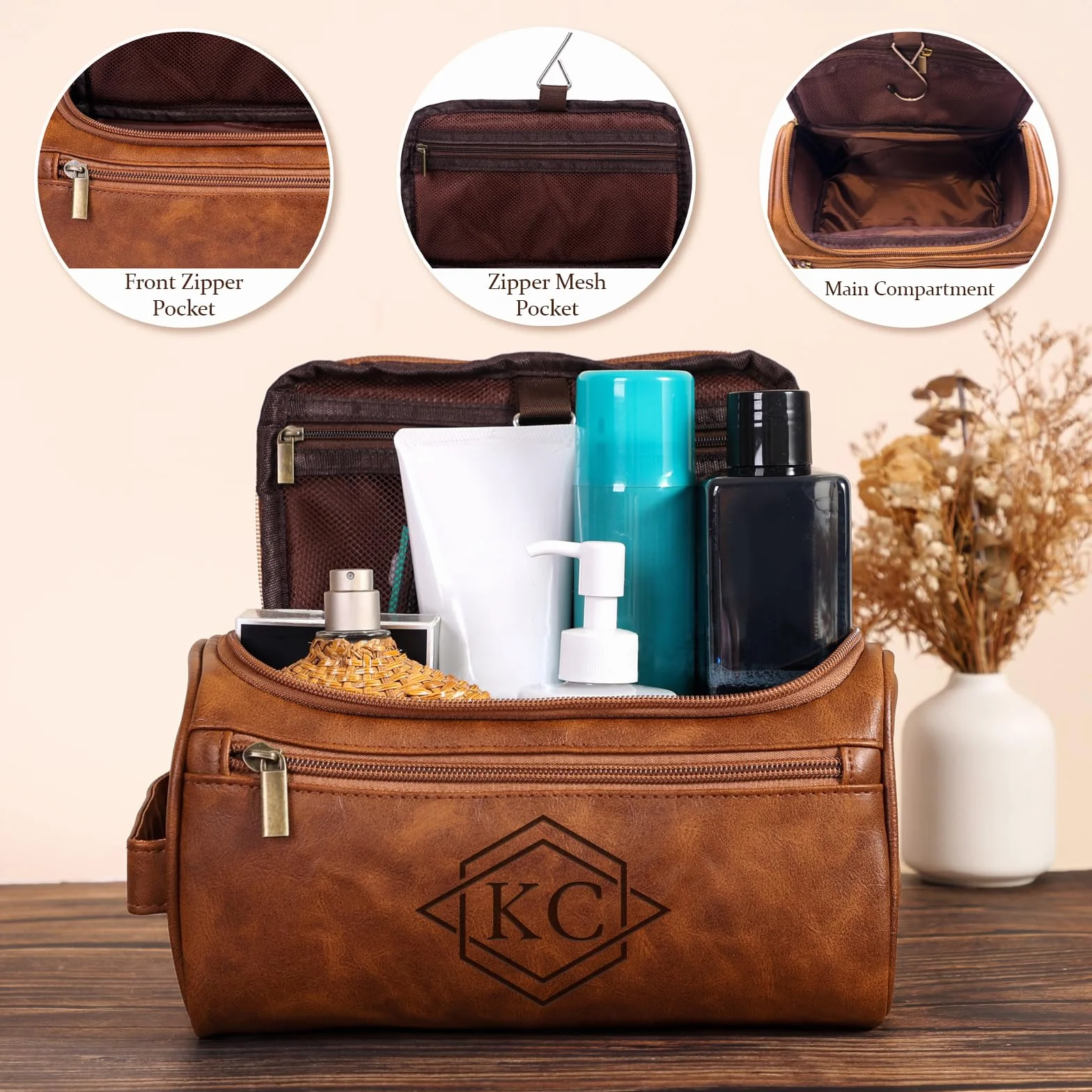 Trousse de Toilette personnalisée pour Homme, Dopp Kit de Voyage, Cadeau Initiales pour Garçons d'Honneur