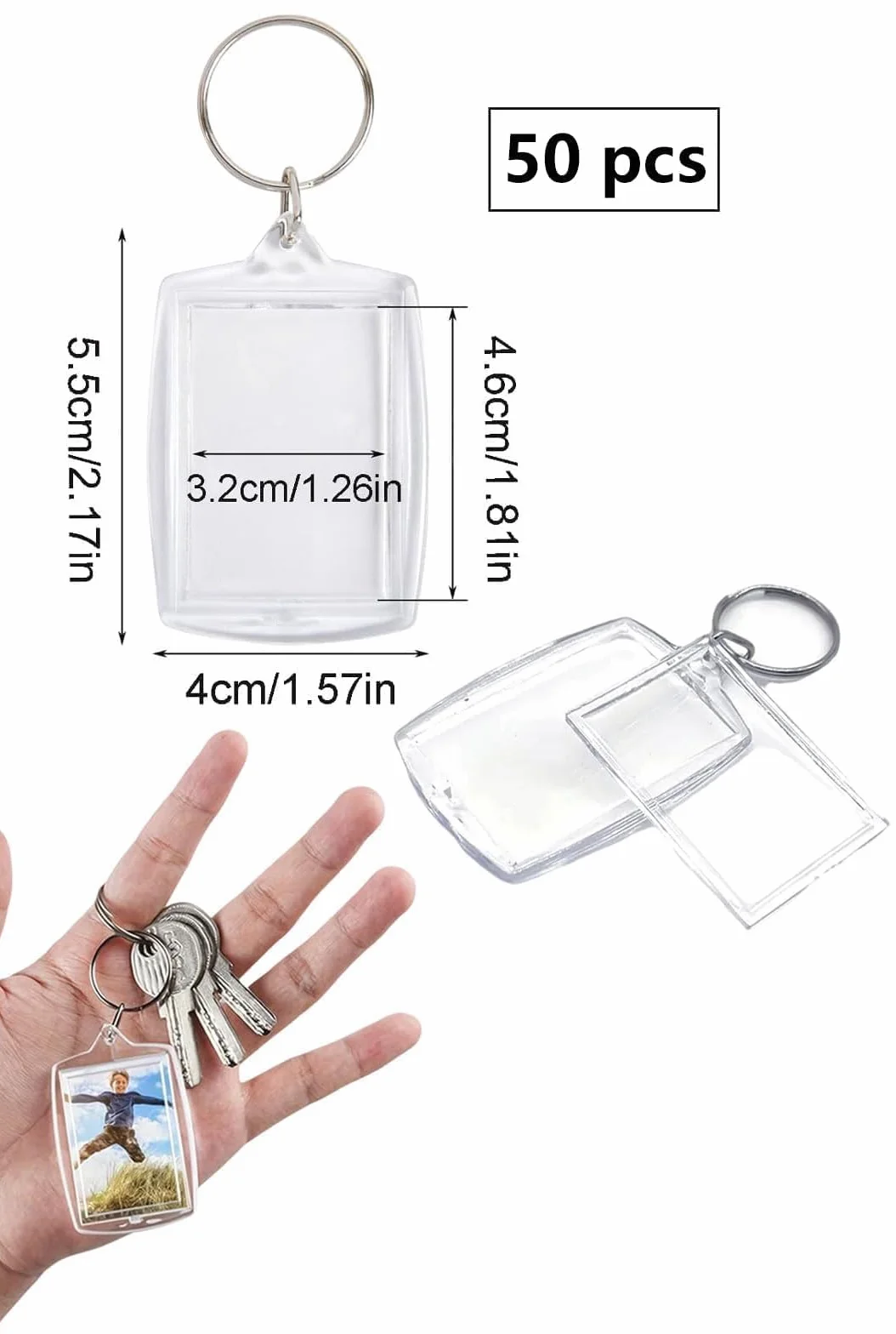 Porte-Clés Photo Personnalisé, Porte-Clé Acrylique Transparent, DIY Keychain pour Clés