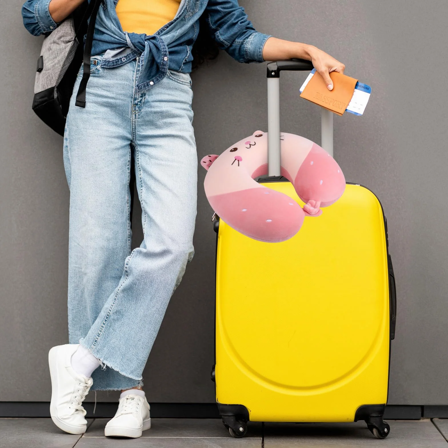 Oreiller de Voyage Enfants Mousse à Mémoire Souple avec Zips Dessin Animé Confortable pour Avion Voiture Camping
