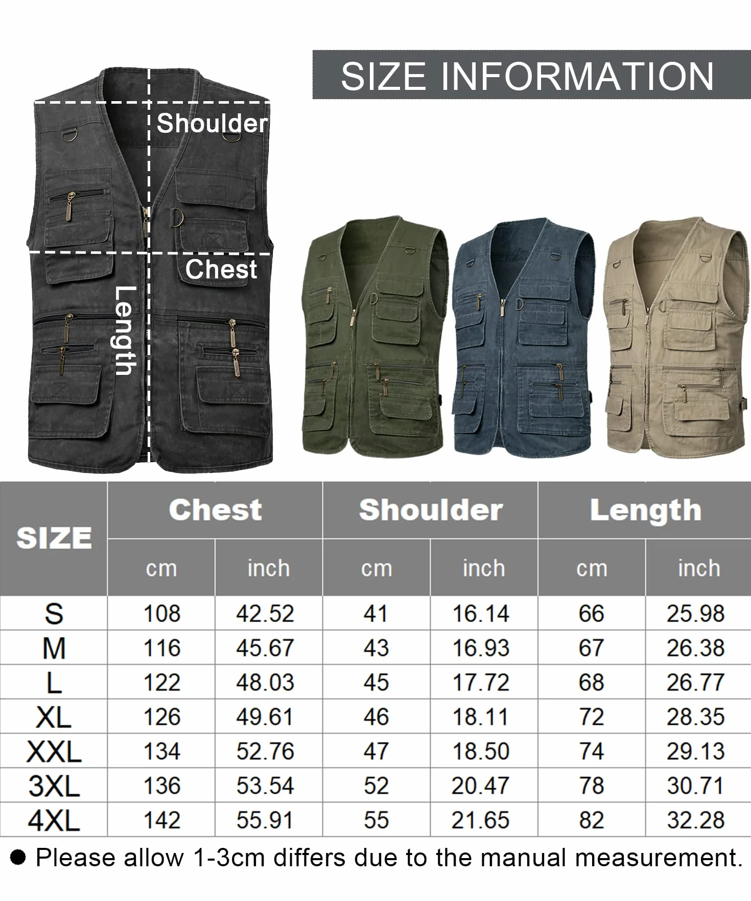 Gilet de Pêche Multi-Poches Veste sans Manches pour Photographe Chasse Plein Air