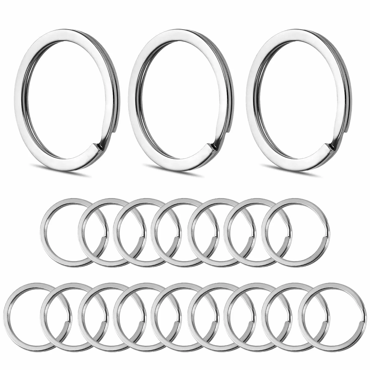 Porte-clés en Acier Inoxydable 30 mm, Lot de 50 Anneaux Porte Clés Plats et Sûrs