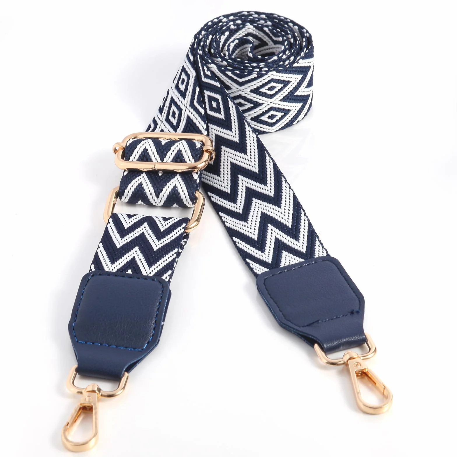 Bandoulière pour Sac à Main 3,8cm Large - Lanière pour Sac Banane, Sacoche Femme, Sac Marin - Blanc Bleu