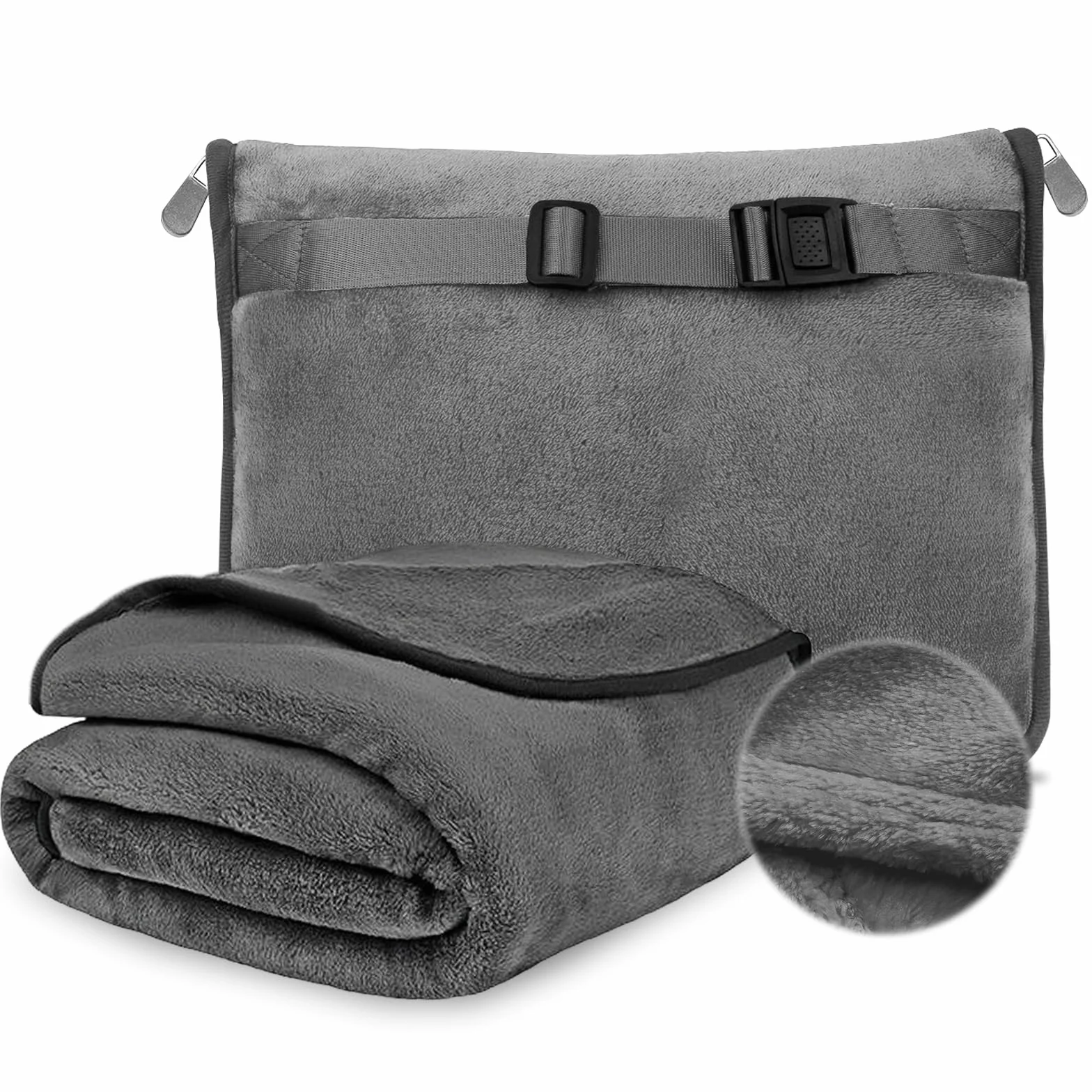 Couverture de coussin 2 en 1 grise 127 × 152 cm ultra légère pour voyage et voiture