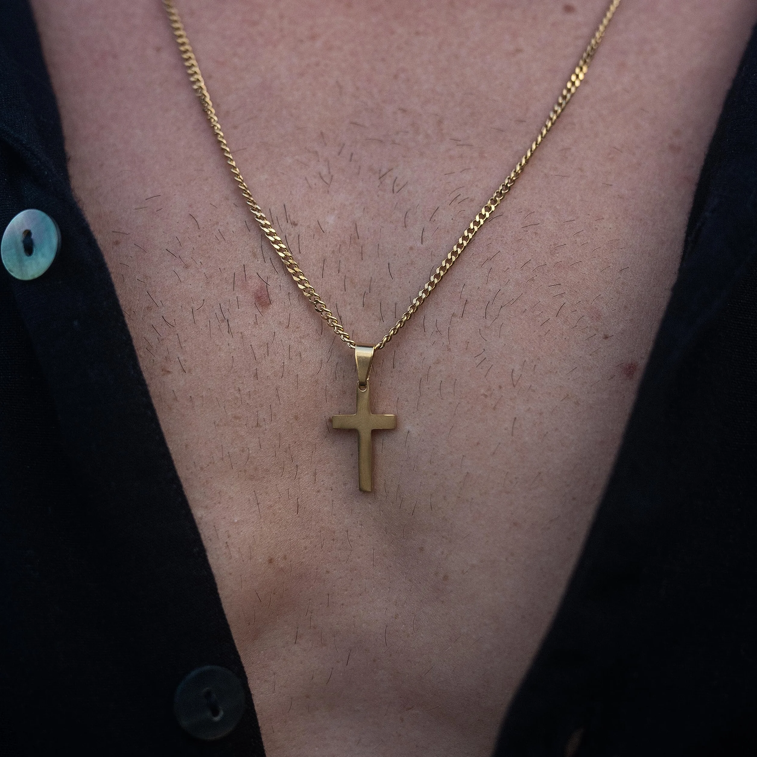Chaîne en Or pour Homme 60 cm Acier Inoxydable Collier Pendentif Croix Artisanale