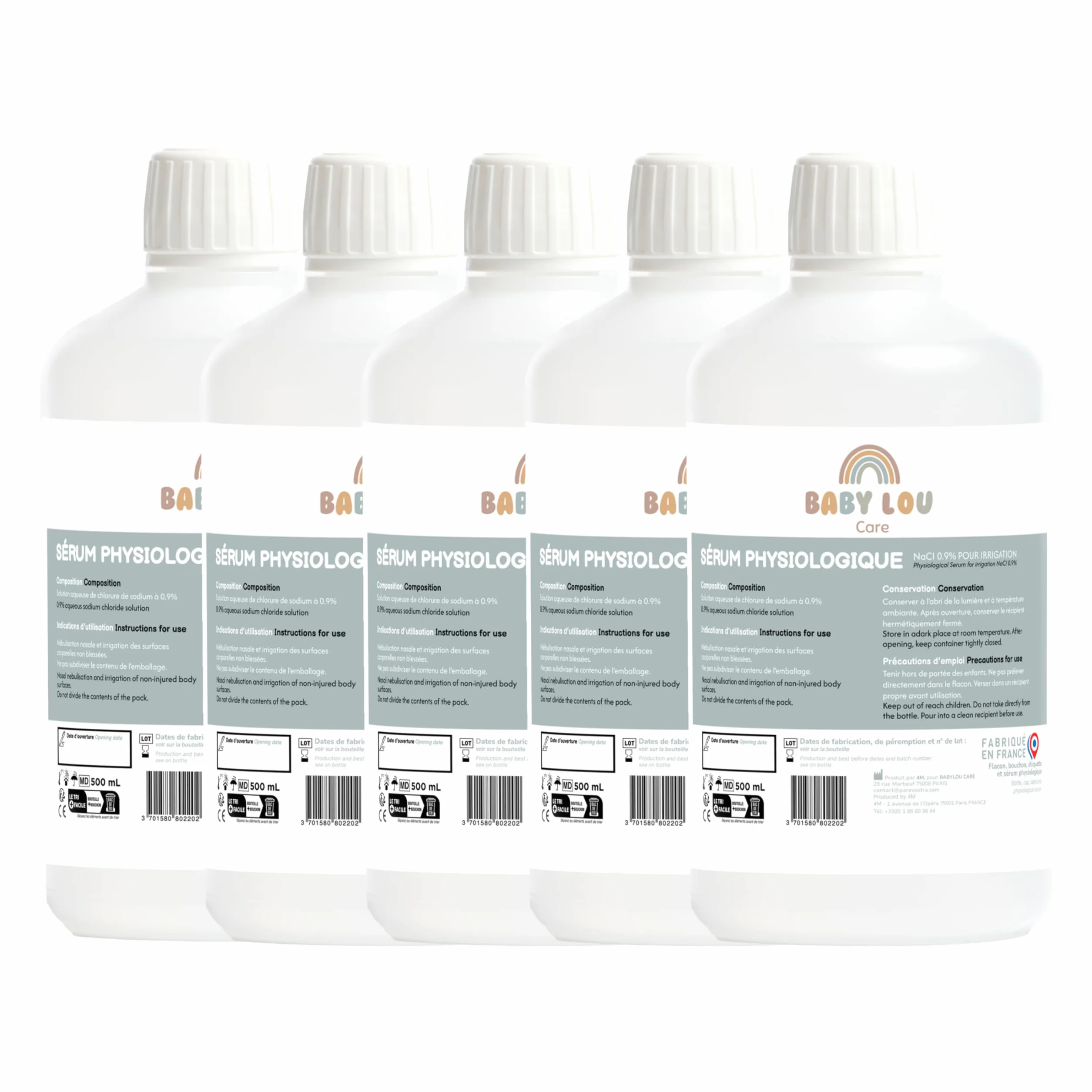 Sérum Physiologique 5x500ml NaCl 0,9% Lavage des fosses nasales Hygiène du nez