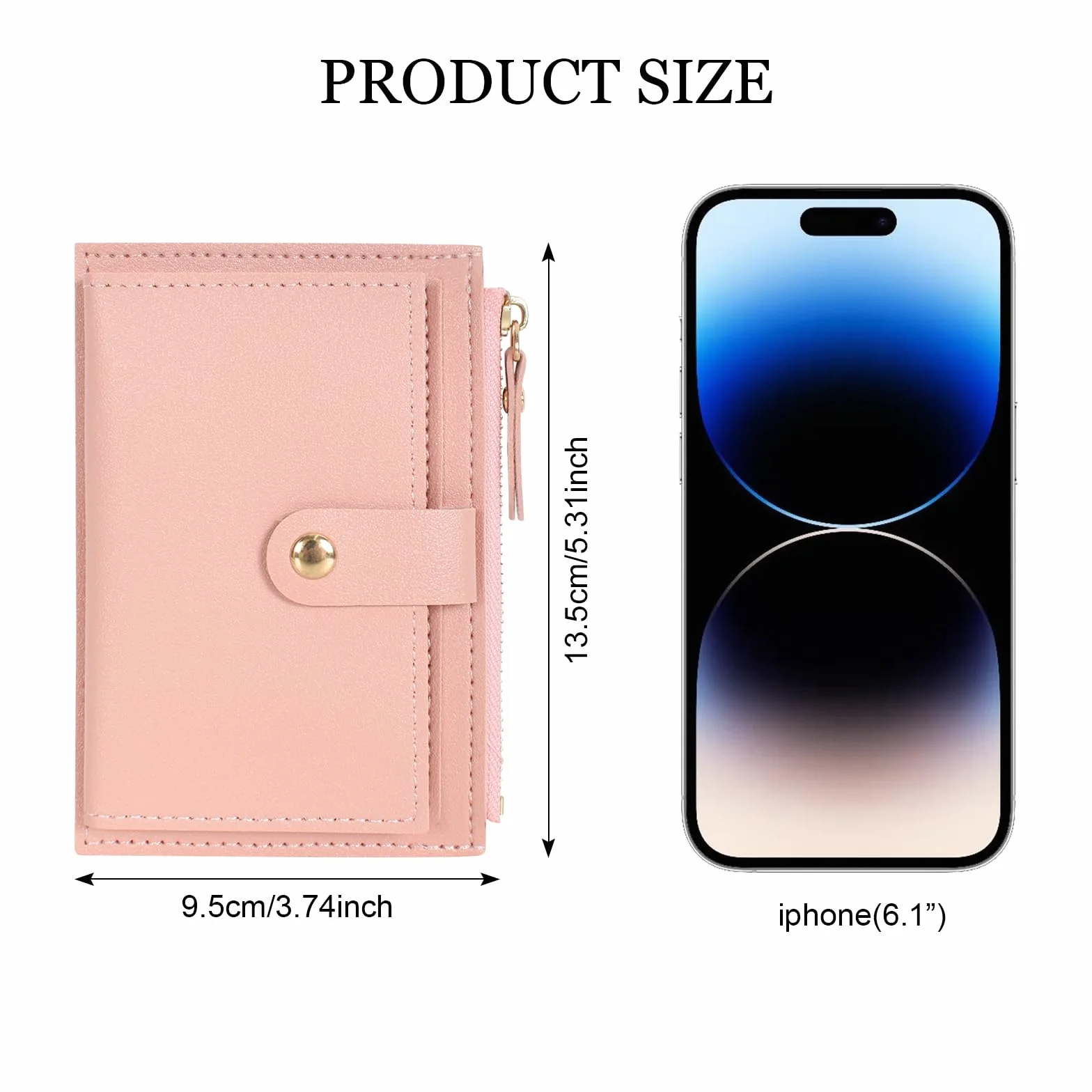 Portefeuille Femme Cuir Mini Porte Cartes avec Fermeture éclair 14x9x0.5cm Rose
