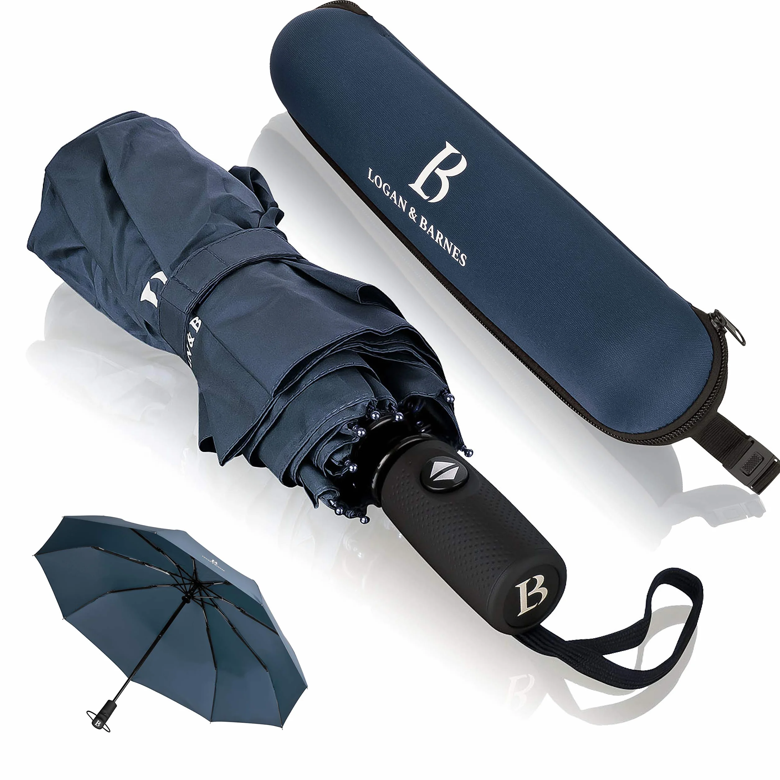 LOGAN & BARNES Parapluie résistant aux tempêtes 140 km/h – Parapluie de poche Boston revêtement téflon