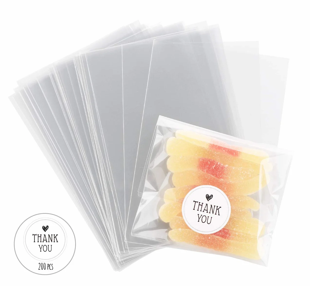 Sachets Cadeaux Transparents OPP 15x10cm avec Liens Dorés 200pcs