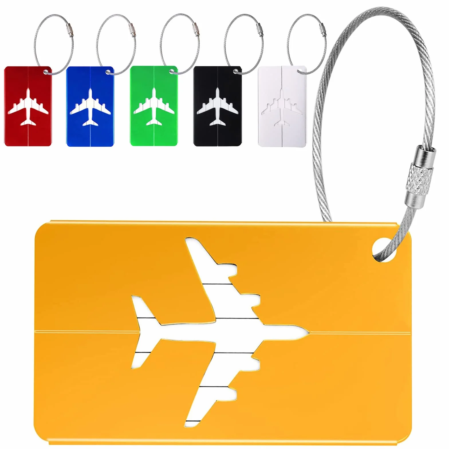 Étiquettes à Bagage en Aluminium 7,5x4,5cm Lot de 6 avec Cordes en Acier Inoxydable pour Voyage