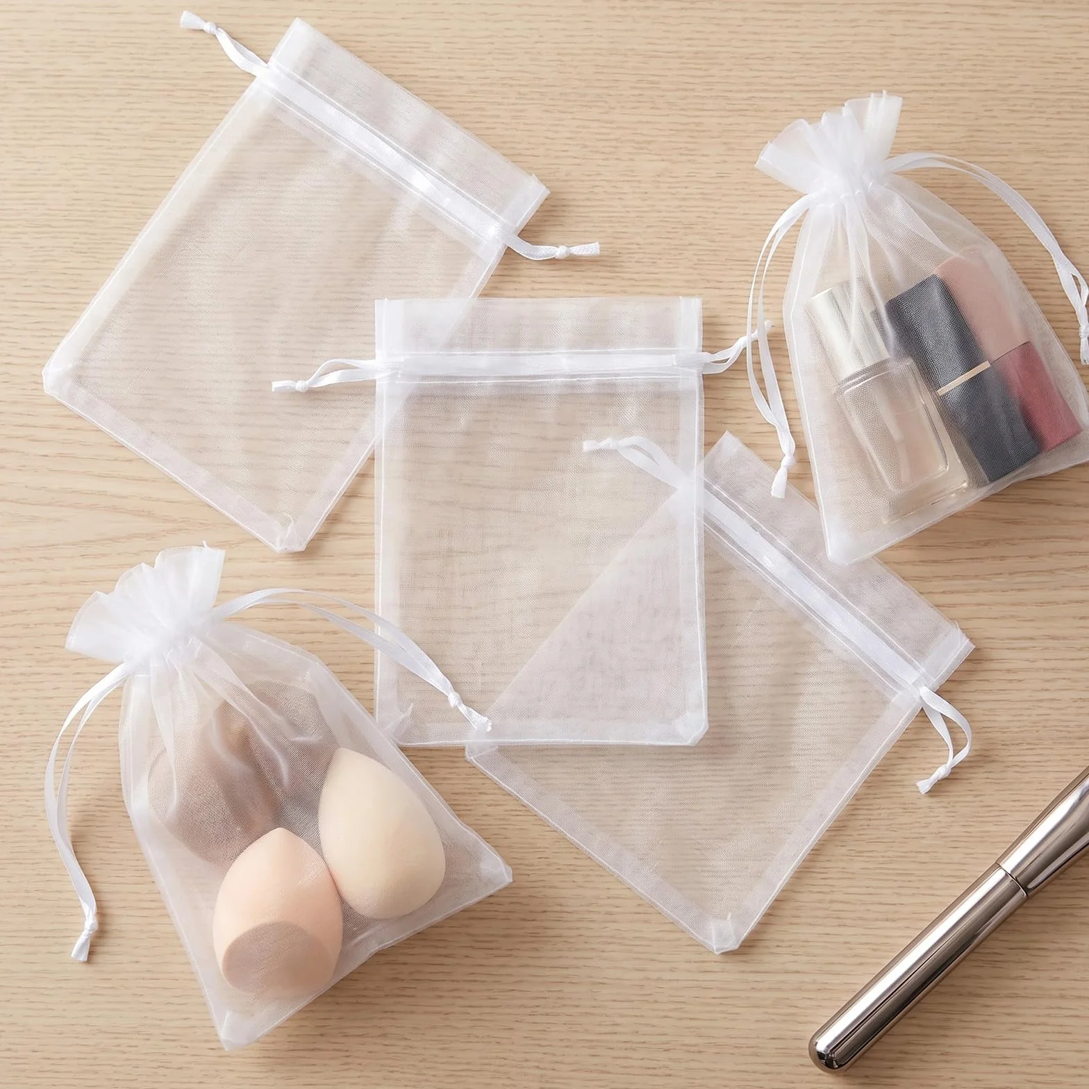 Sachet Organza Blanc 7x9cm 100 pièces - Pochon Transparent Avec Cordon Pour Bijoux Mariage Cadeaux