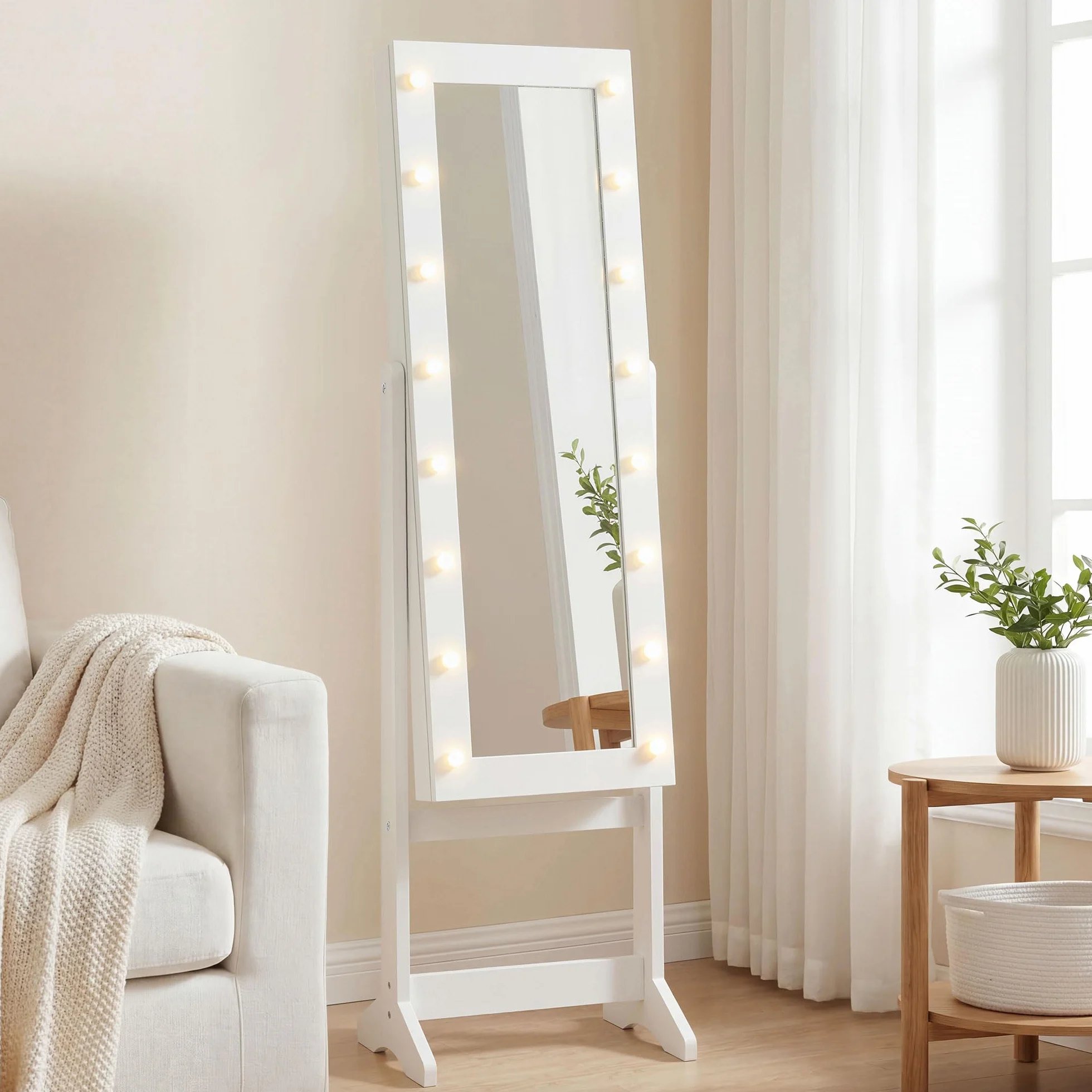 HOMCOM Armoire à bijoux avec miroir et éclairage LED blanc