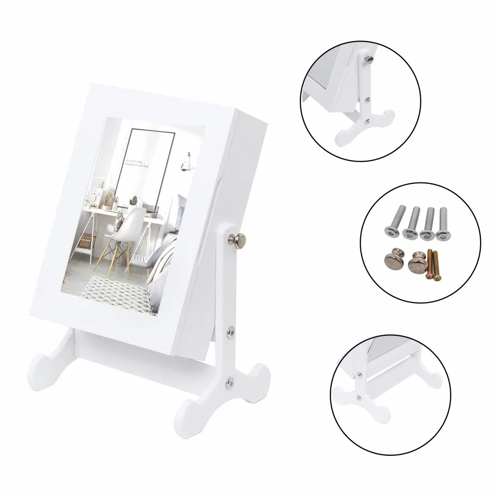 Alightup Armoire à Bijoux avec Miroir, Organisateur sur Pieds Verrouillable Blanc