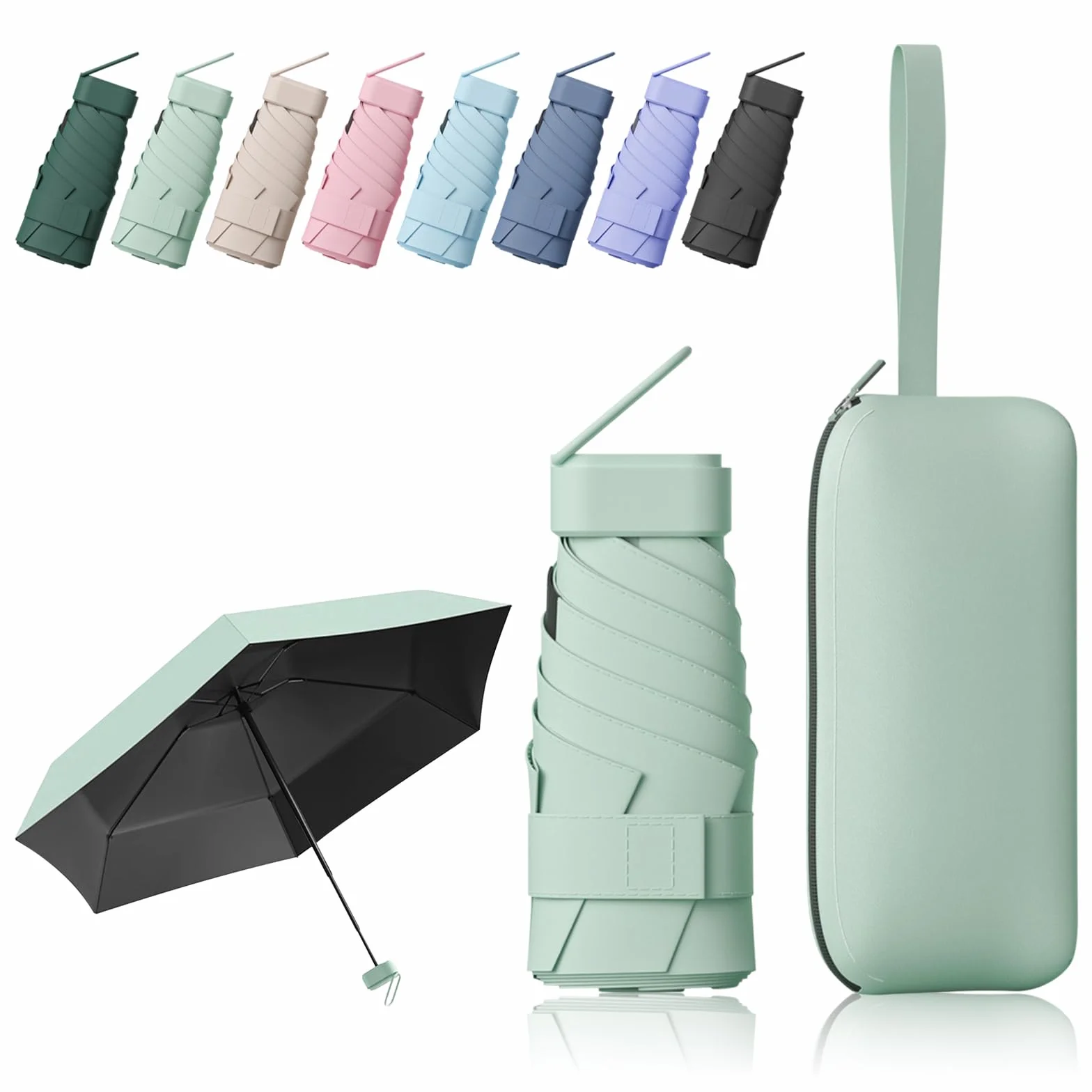 Parapluie Pliant Mini Anti UV, Ombrelle de Poche Solide avec Boîte